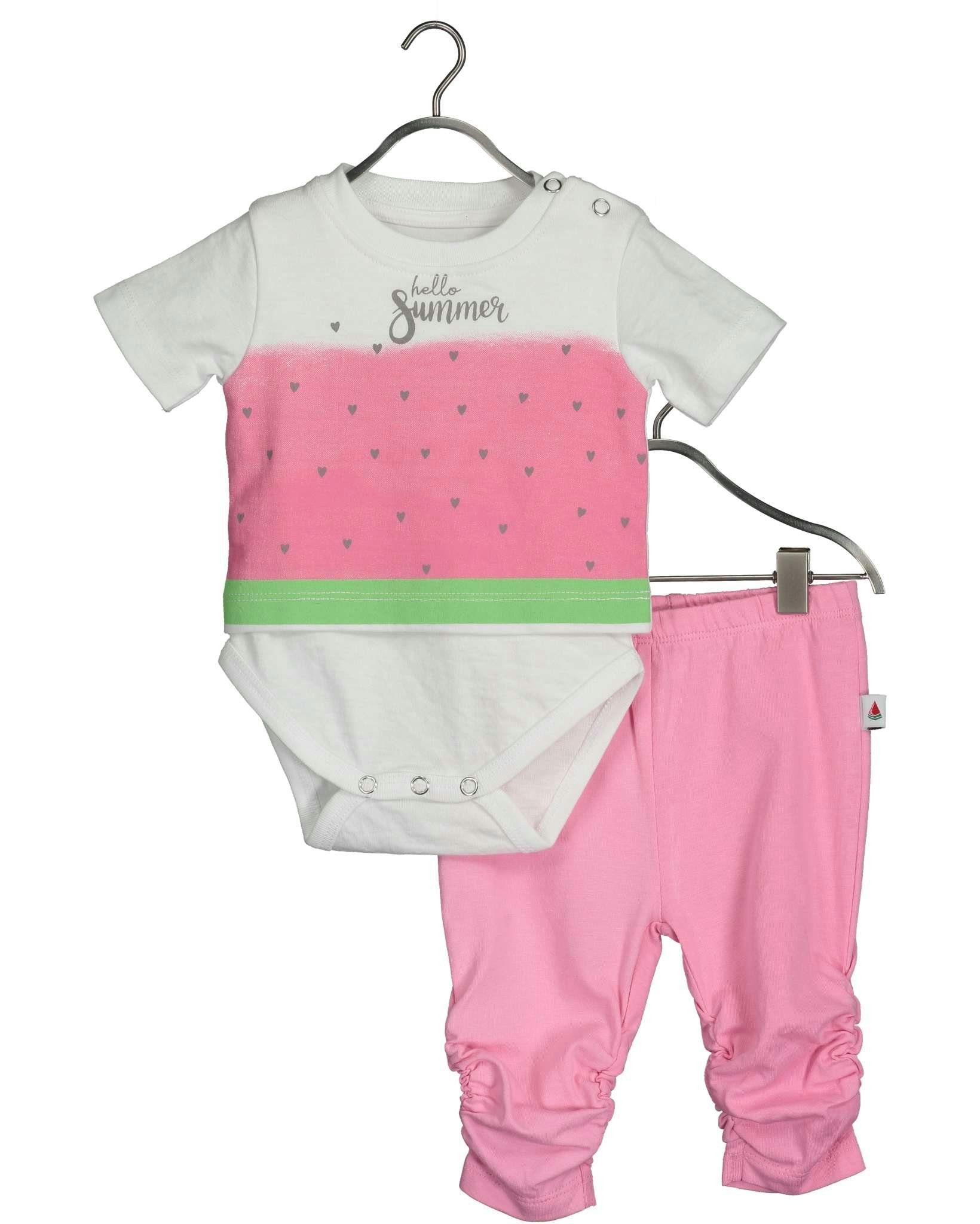 Blue Seven Kurzarmbody Blue Seven Baby Mädchen Set "Melone" in rosa/weiß 62