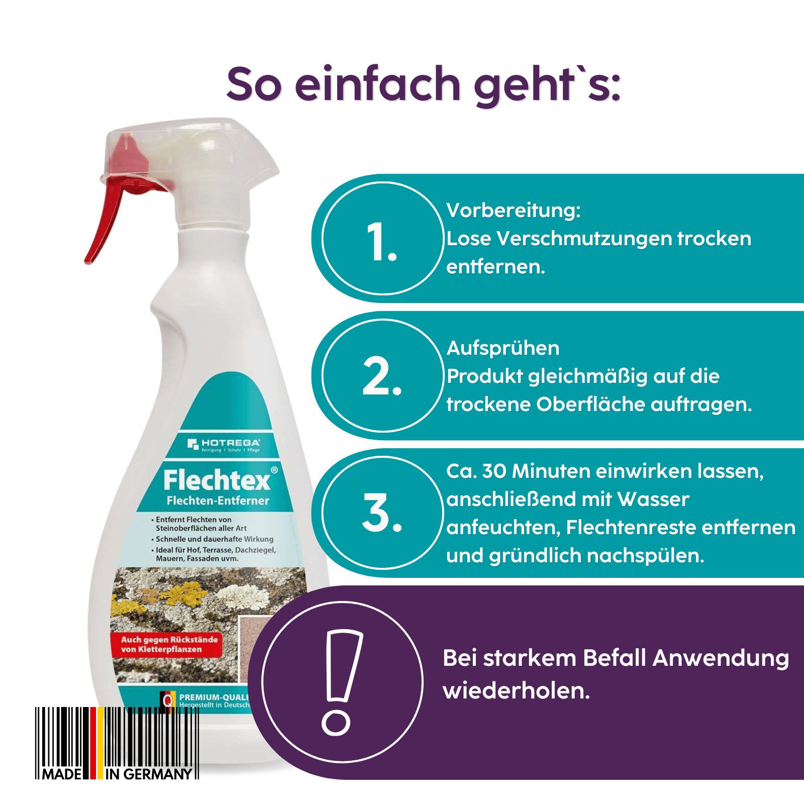 HOTREGA® Flechtex Flechtenentferner Steinreiniger Flechtenentferner Algen 750ml Grünbelagentferner