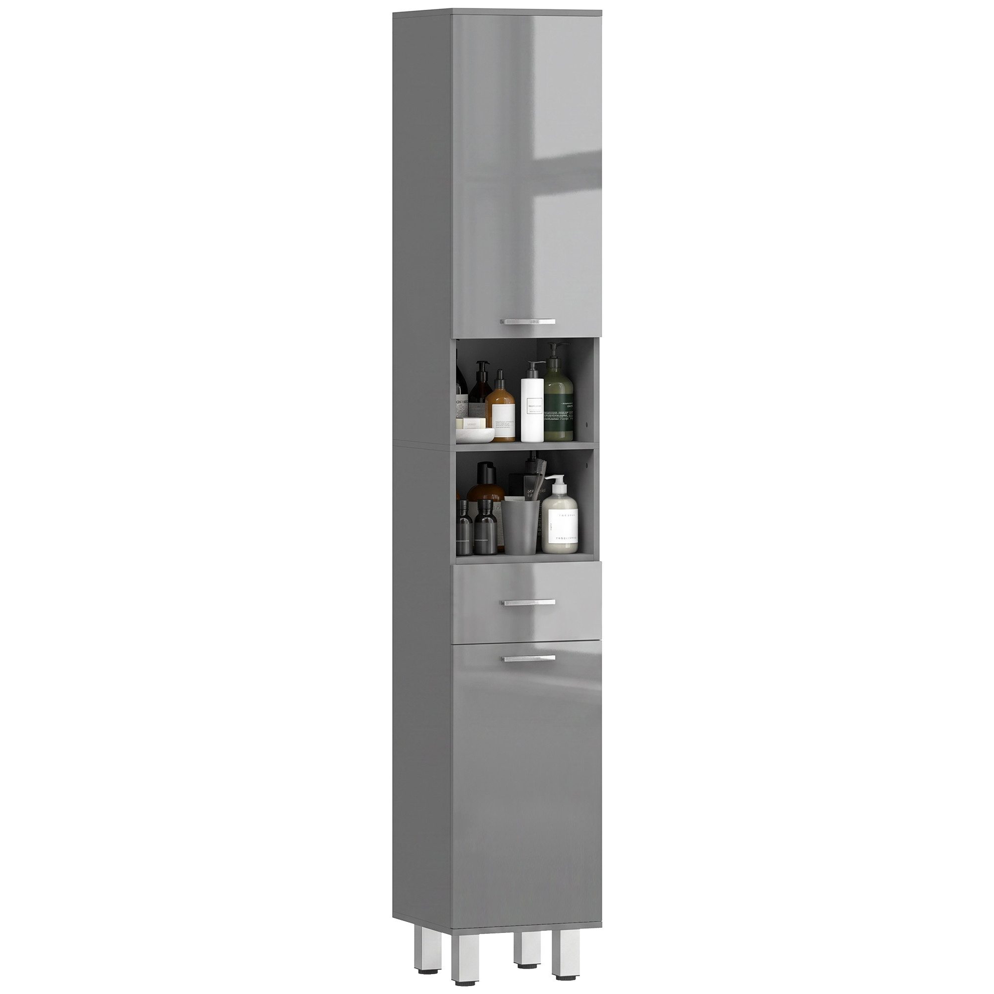 Kleankin Badkommode Badezimmerschrank Hochschrank verstellbare Ablage 2 offene Fächer (Toilettenschrank, 1 St., Badschrank), für kleine Räume Badezimmer 30 x 30 – Bild 2 von 5