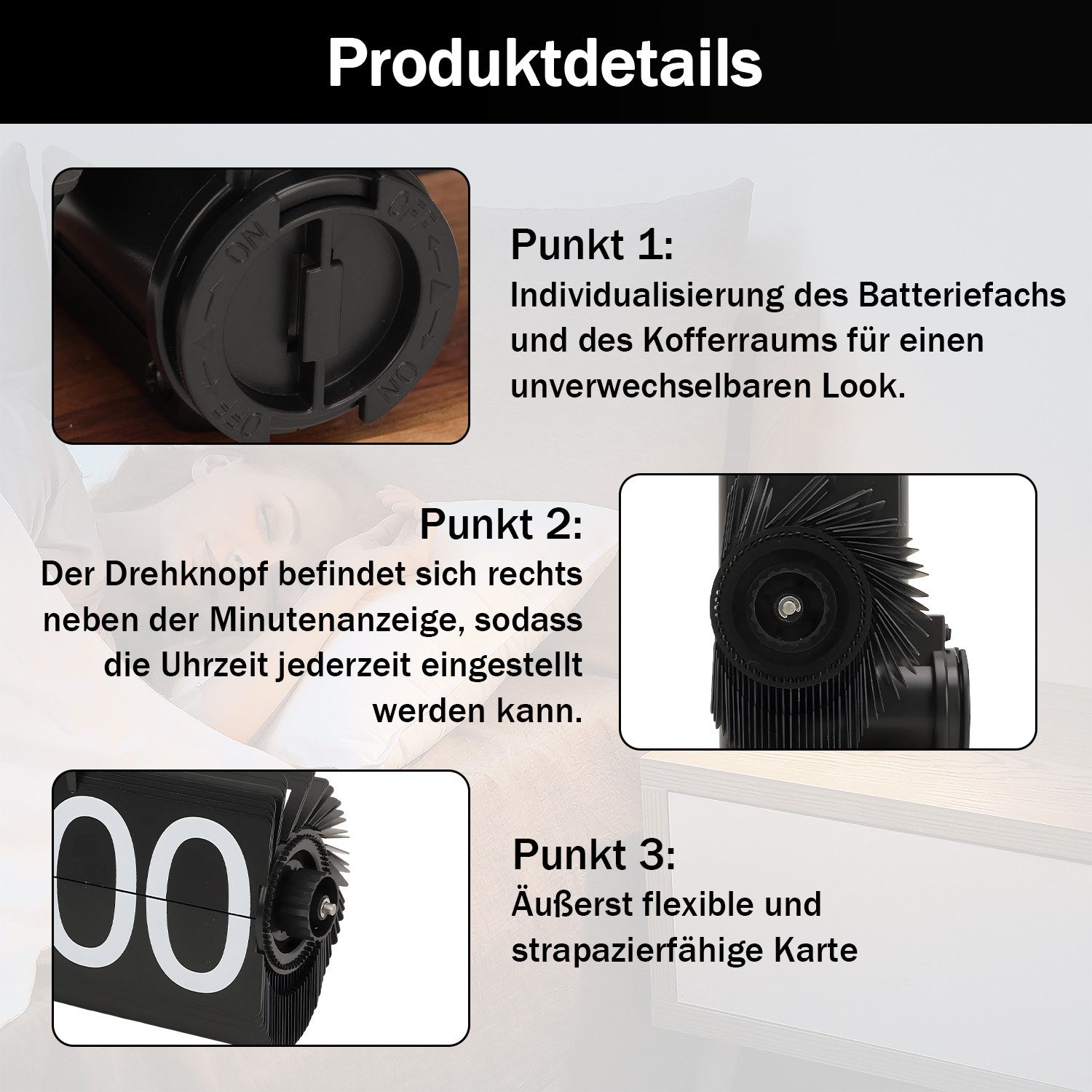 AKKEE Tischuhr Pendeltischuhr Retro Digital Flip Down Uhr Mit stabilem Standfuß automatisches Drehen, mechanische Schreibtischuhr – Bild 5 von 5