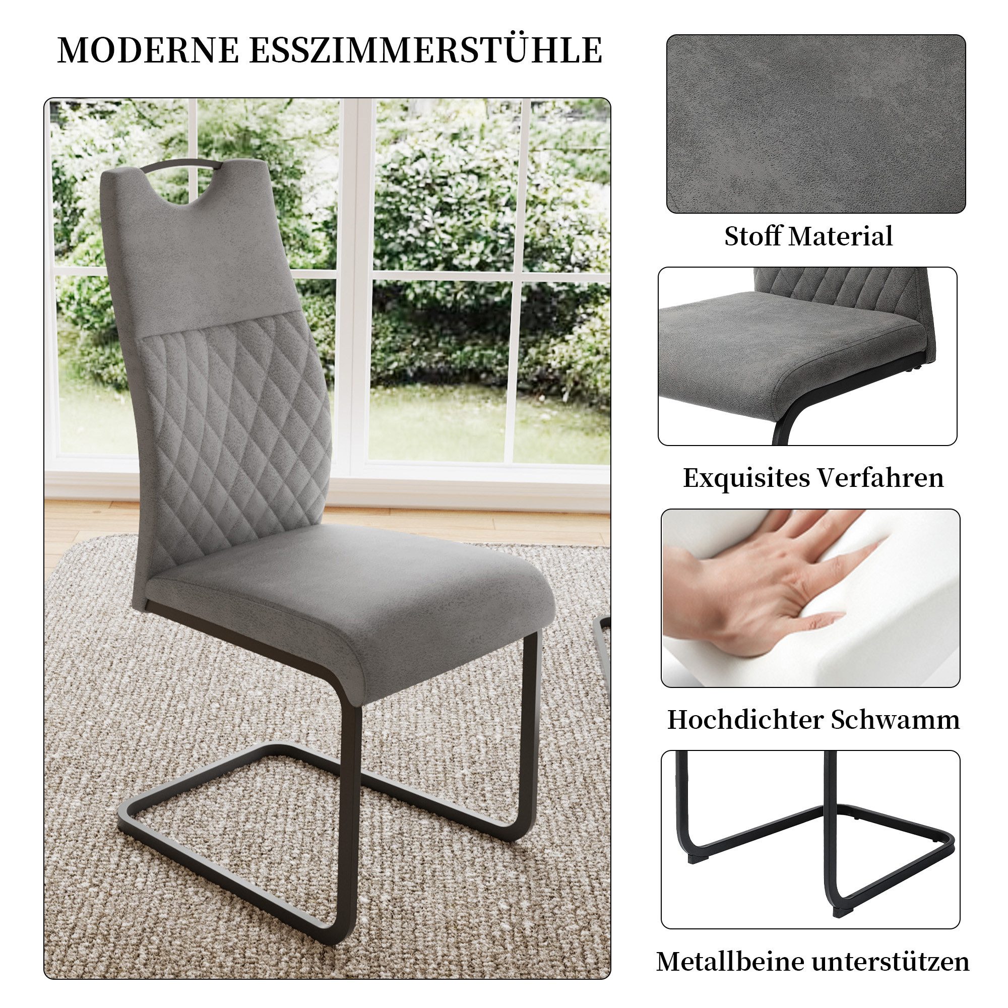 Jiexi Essgruppe Esstisch Mit 6-8 Stühlen Set, Essgruppe Tisch Ausziehbar 160-200cm – Bild 4 von 5