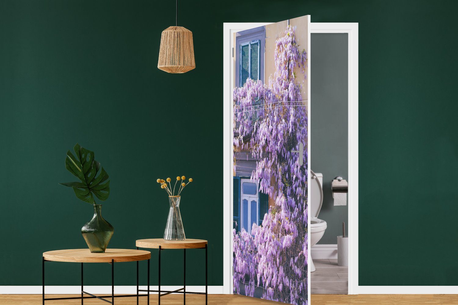 MuchoWow St), Blumen, cm Türtapete Tür, bedruckt, Matt, für Regen Türaufkleber, Fototapete (1 75x205 voller Blauer