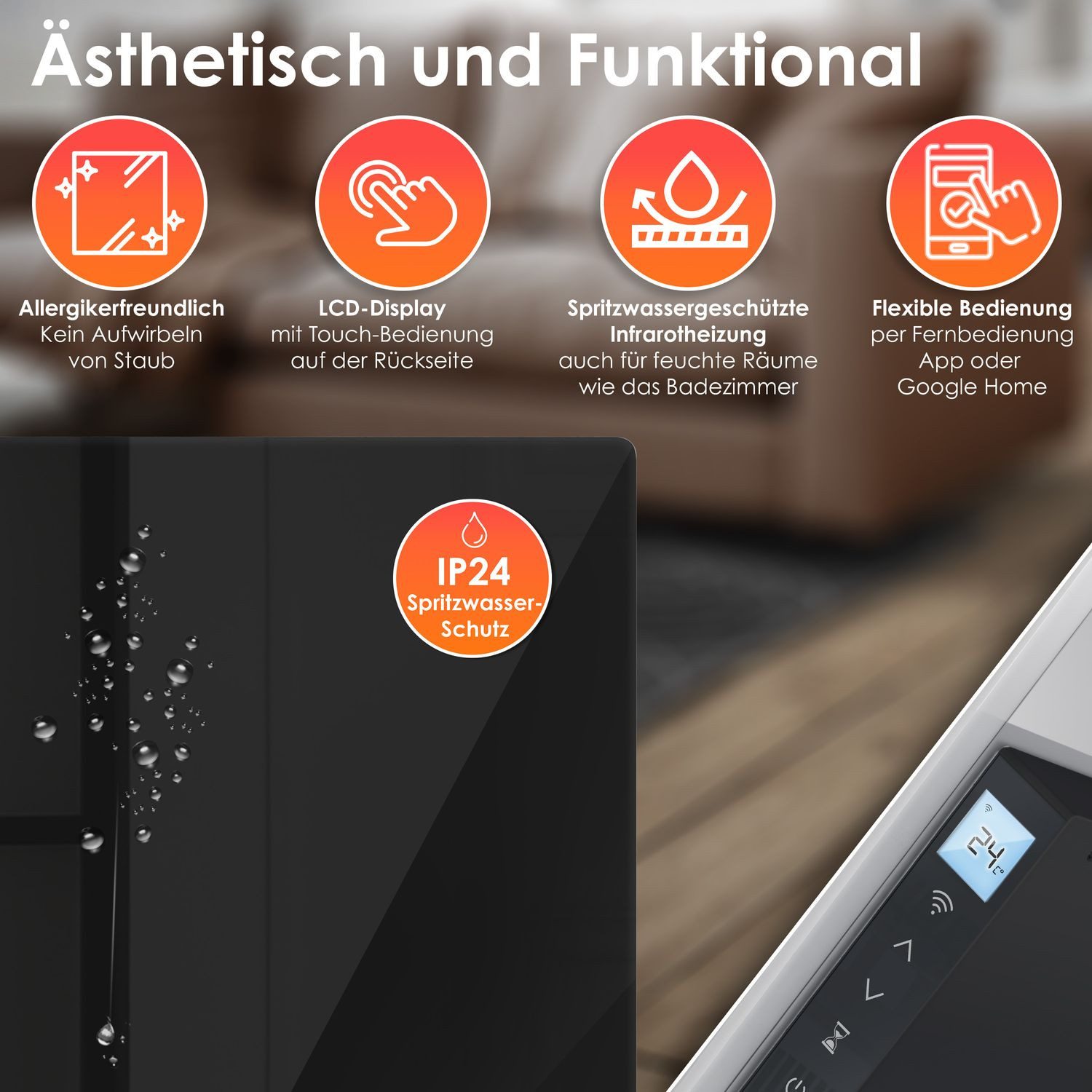 KESSER Paneelheizkörper, Infrarotheizung Glaskonvektor Glasheizung Effizient