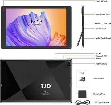 TJD Tablet (10,1", 128 GB, Android 11, Tablets mit Halterung, 4GB RAM, FHD IPS, 8MP+2MP Kamera Wi-Fi, 6000mAh)