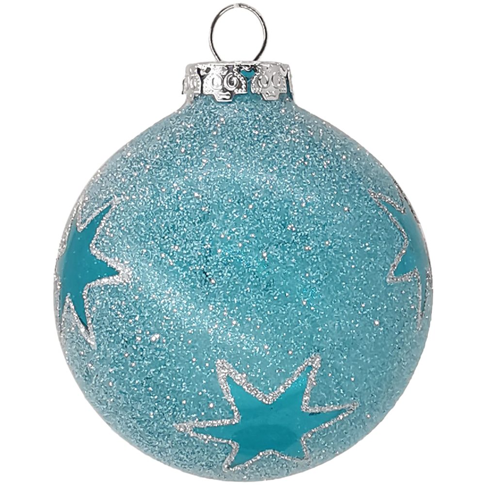 Sand (1 Ø8cm Schatzhauser türkis halbtransparent Maschinenkugel, St), Weihnachtsbaumkugel Sterne bedruckt