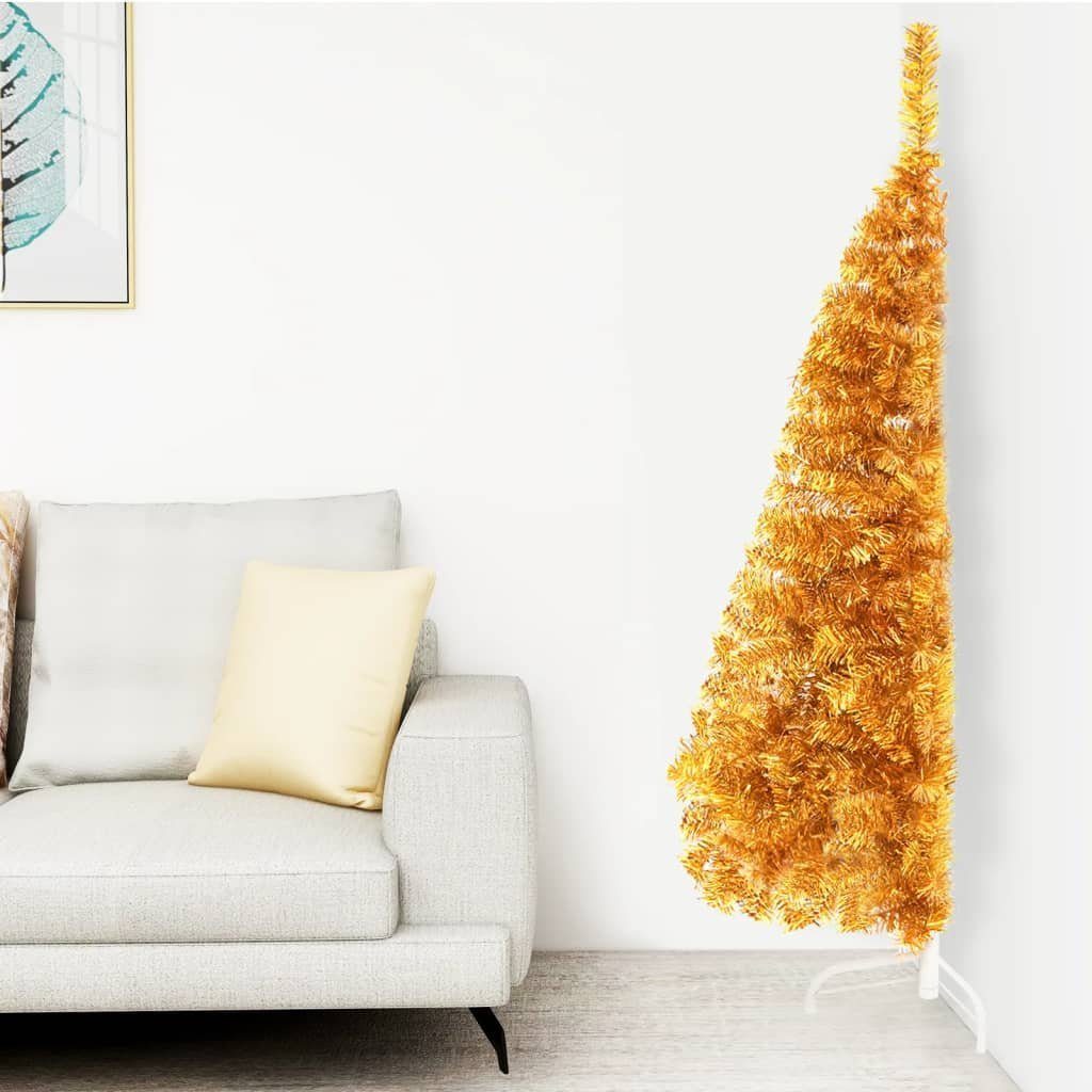 vidaXL Künstlicher Weihnachtsbaum Künstlicher Halb-Weihnachtsbaum mit Ständer Gold 120 cm PET