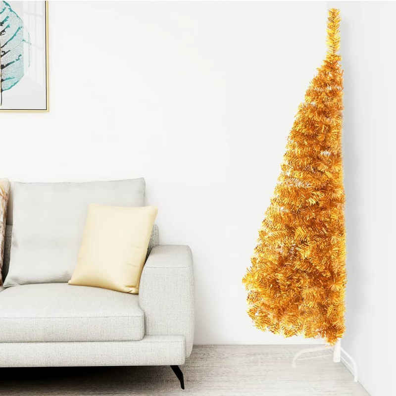 vidaXL Künstlicher Weihnachtsbaum Künstlicher Halb-Weihnachtsbaum mit Ständer Gold 120 cm PVC