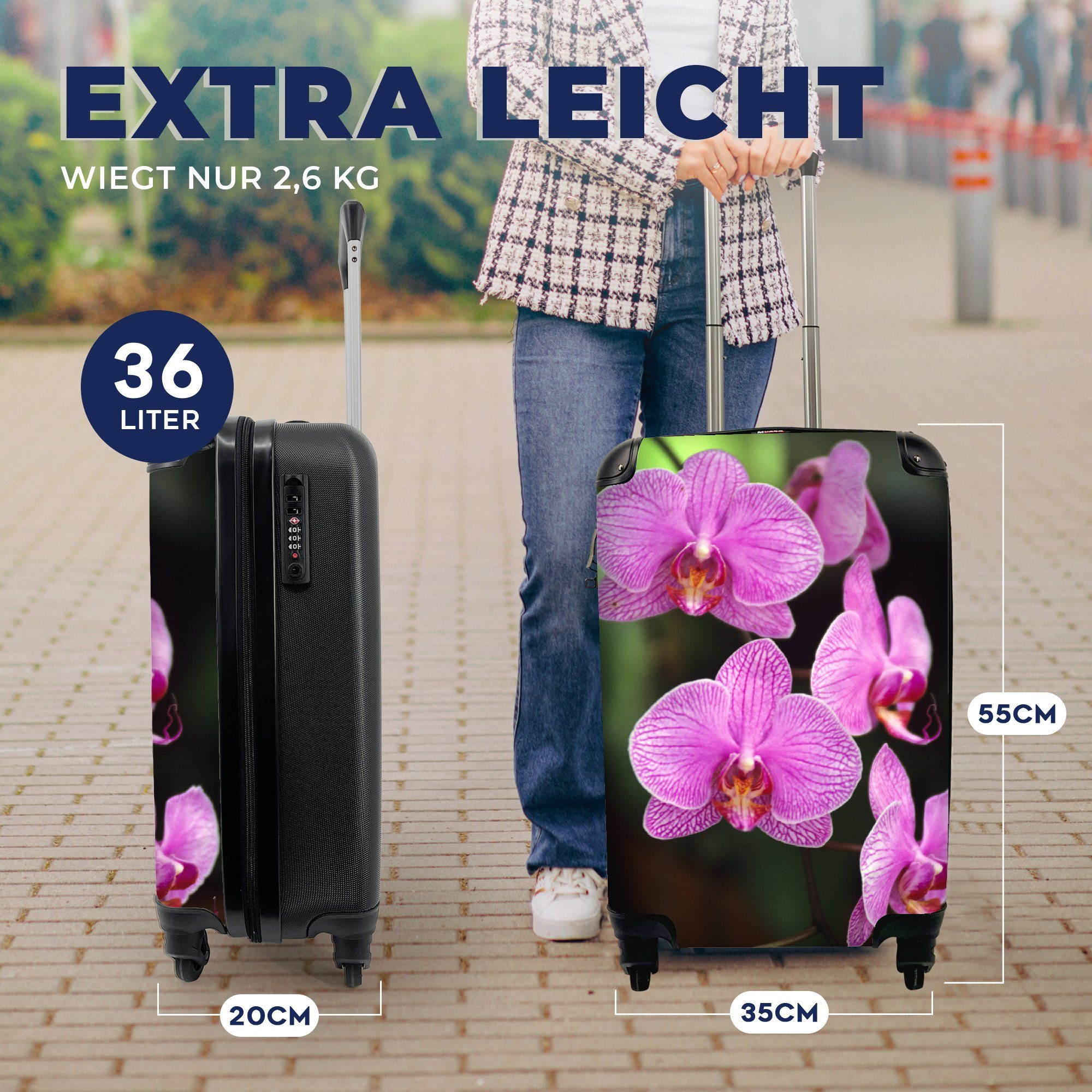 Orchidee, Trolley, Reisetasche mit Reisekoffer Ferien, Handgepäckkoffer Handgepäck MuchoWow für Rosa 4 rollen, Rollen,