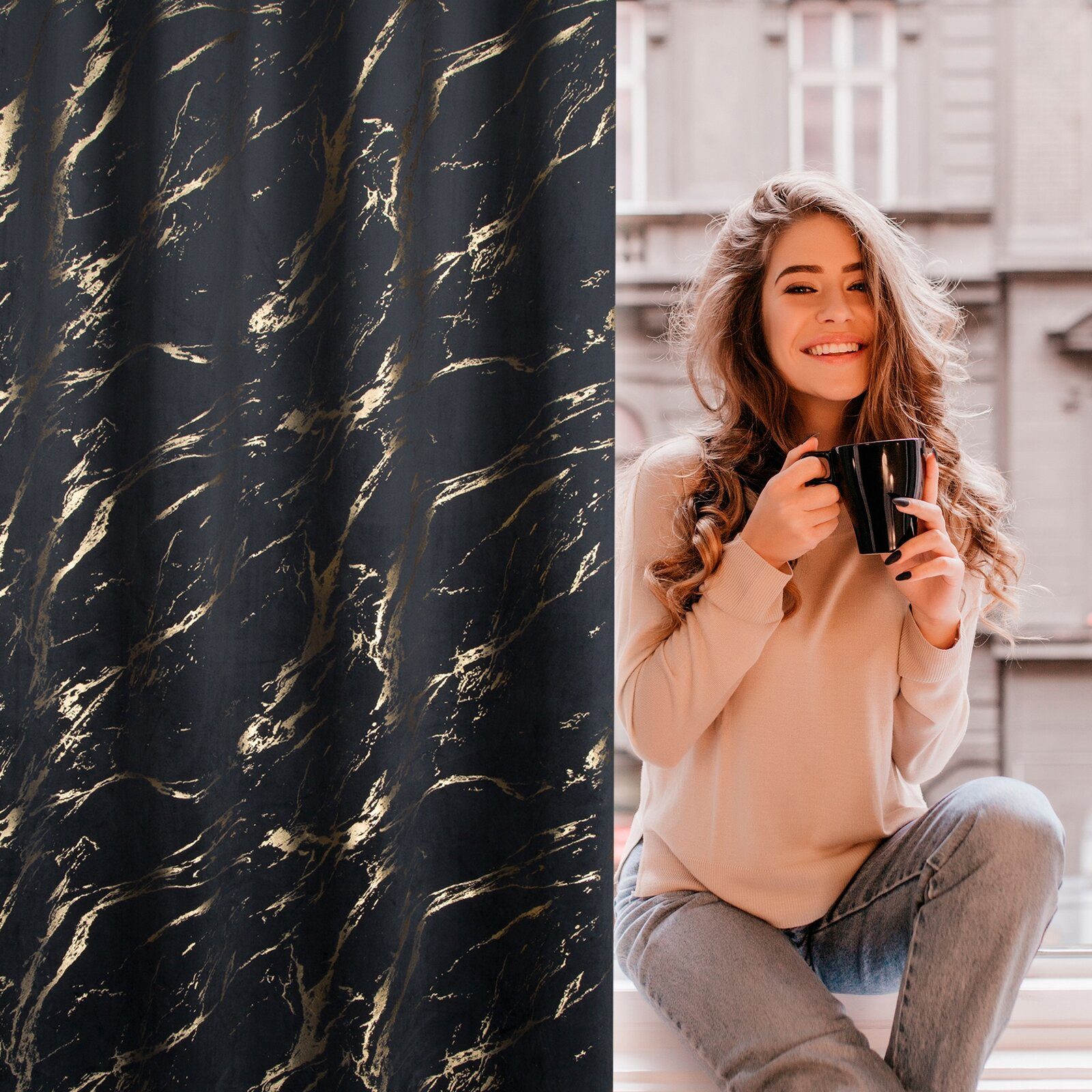 Eurofirany Vorhang Elegante, blickdichte Vorhänge aus Samt mit Glanzdruck, günstig online kaufen