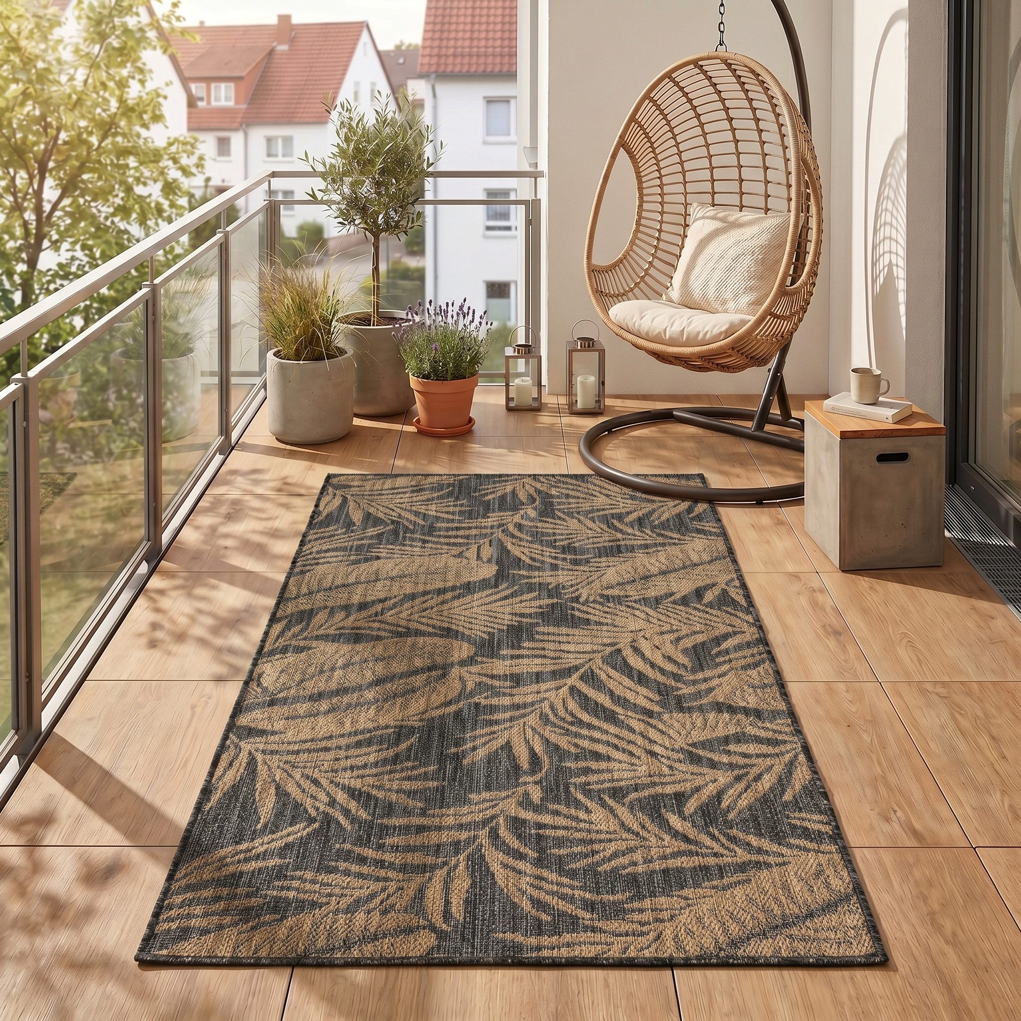 Teppium Teppich Botanisch, Läufer, Höhe: 3 mm, Teppich Wetterfest Waschbar Balkon, Garten, Terrasse und Küchenteppich