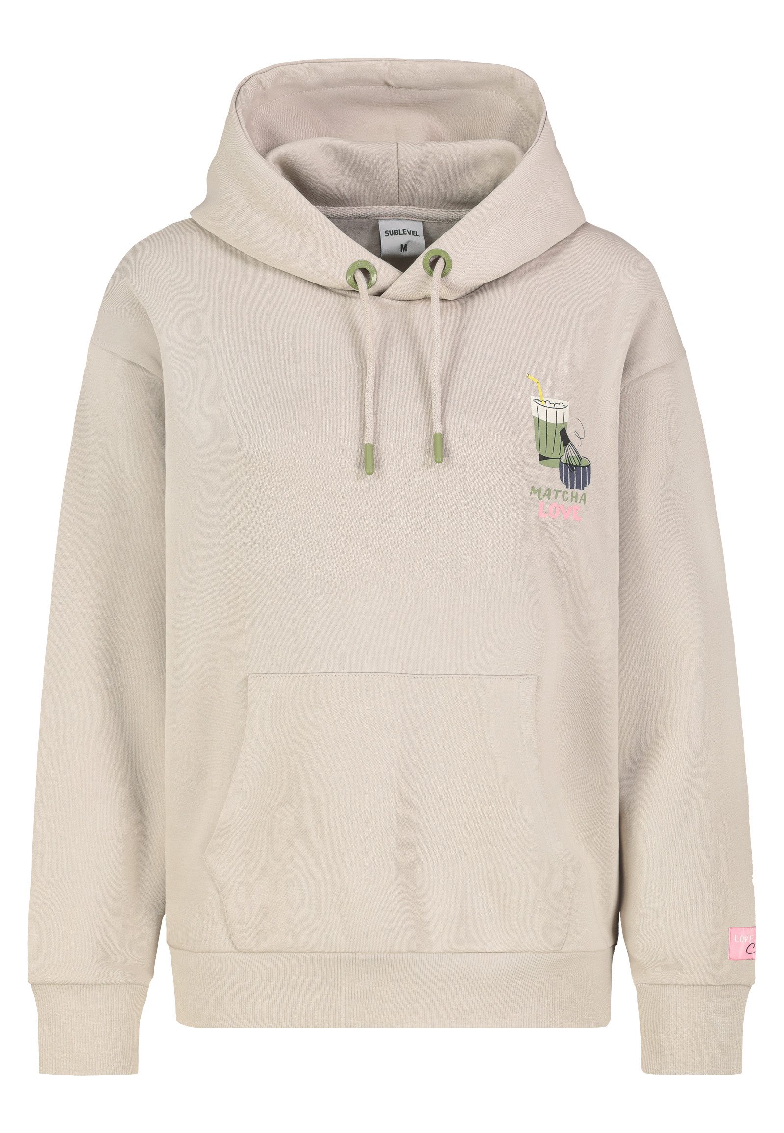 SUBLEVEL Hoodie Kaffee-Motivprint Elastikbündchen Kapuze für Damen (1-tlg) Rundhalsausschnitt, Grafikprint, Normale Passform, Kängurutasche