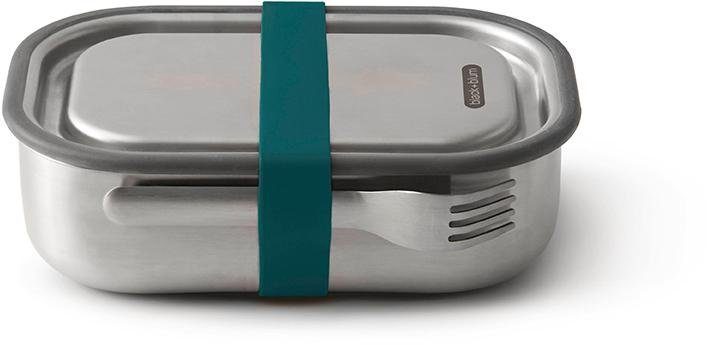 black+blum Lunchbox, Edelstahl, (1-tlg), mit 1000 und blau/edelstahlfarben Silikon-Ventil, Gurt, Gabel ml