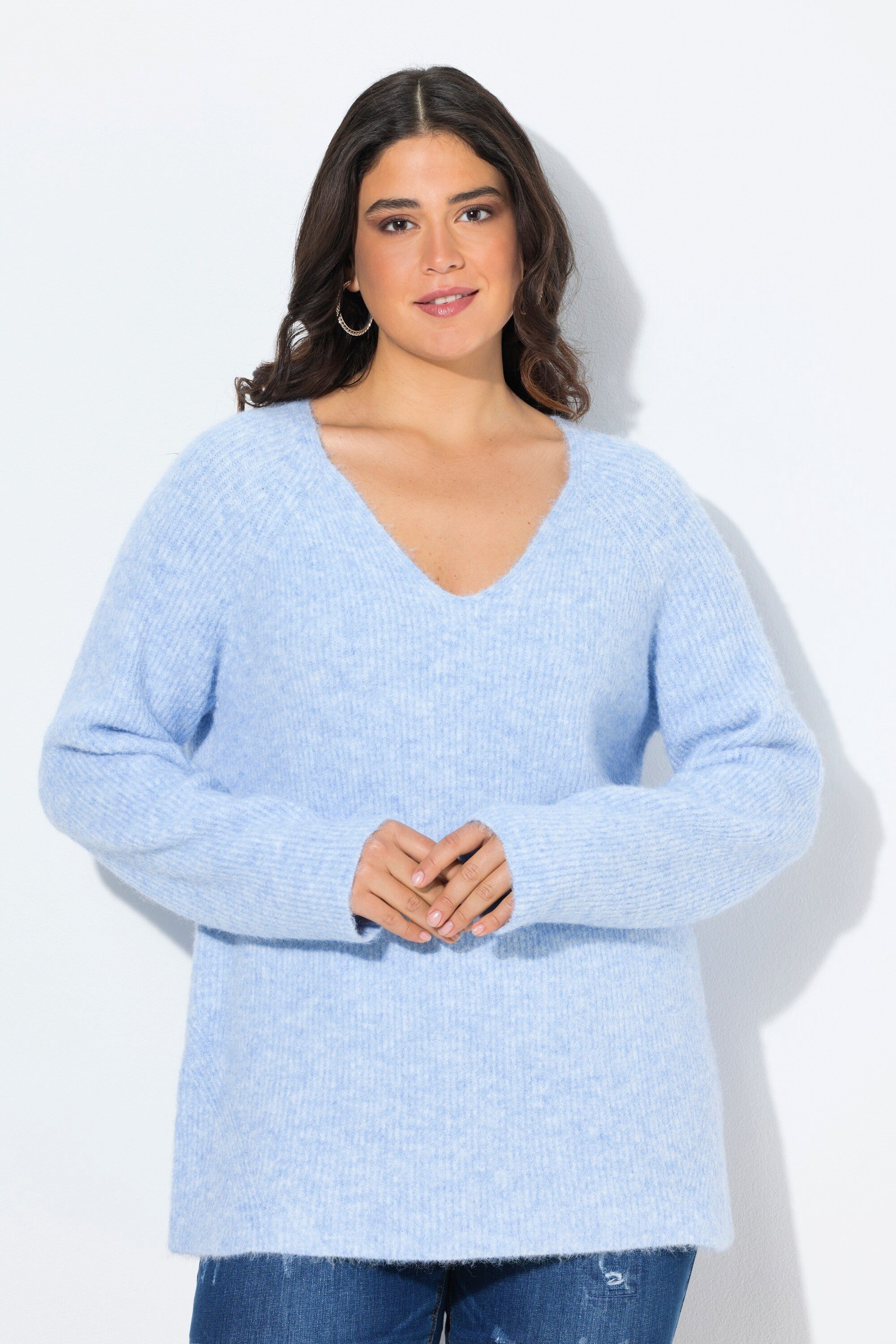 Ulla Popken Strickpullover Pullover Rippstrick V-Ausschnitt günstig online kaufen