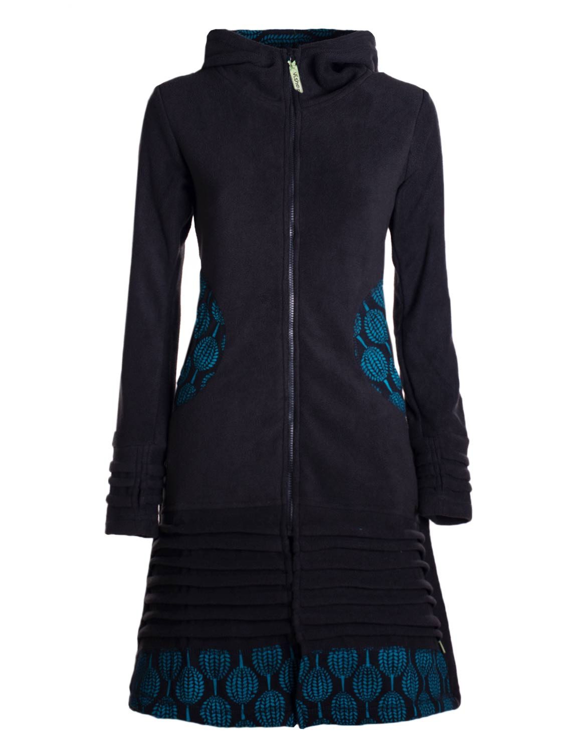 Vishes Kapuzenfleecejacke Damen Kapuzenjacke lang Fleece Hippiemantel Übergangsjacke Hoodie, Retro Style, Alternative Bekleidung