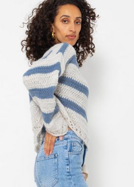 SASSYCLASSY Streifenpullover Oversize Pullover mit Streifen Grobstrickpullover mit weiten Ärmeln und Ajour-Abschlüssen