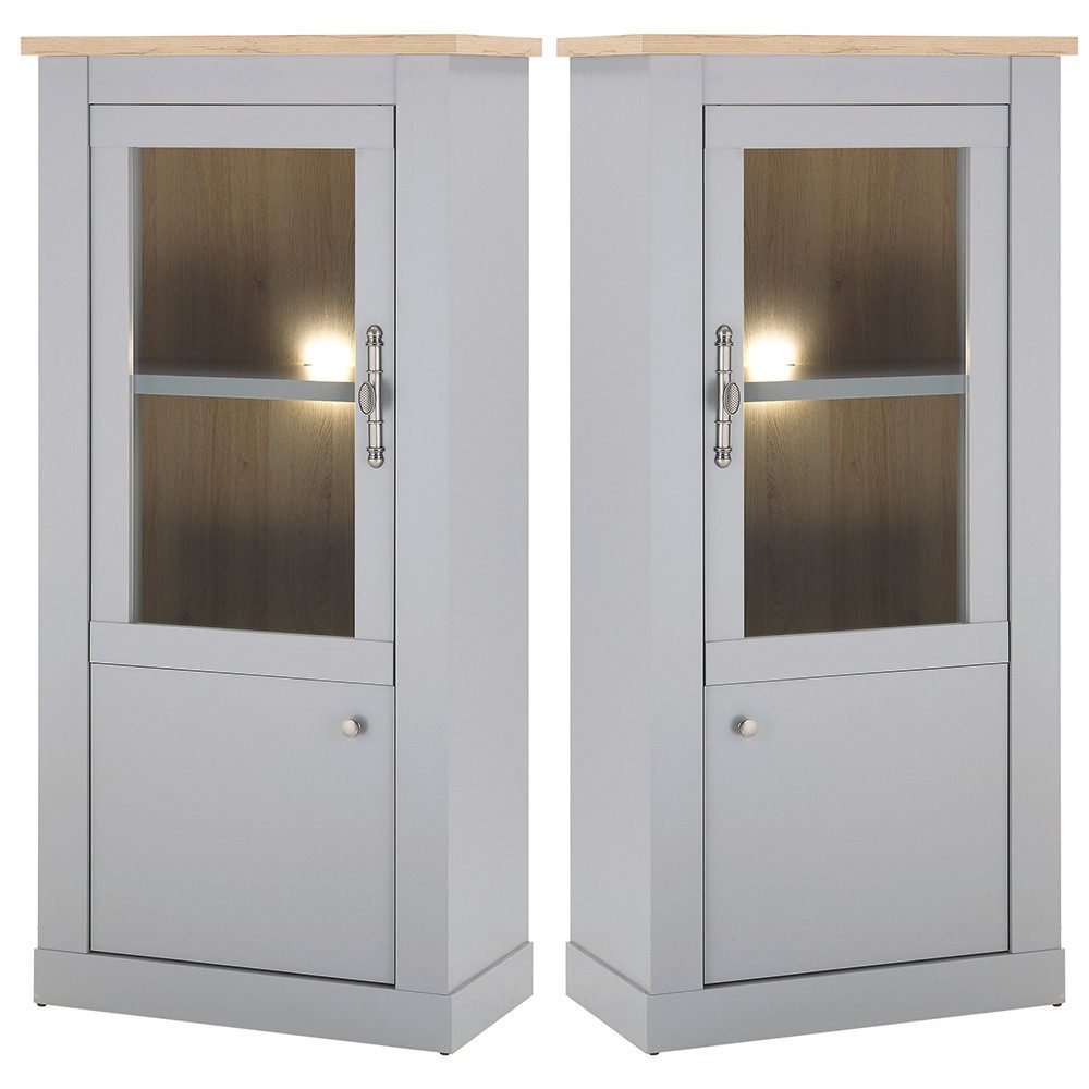 Lomadox Vitrine CHATHAM-61 Wohn-/Esszimmer Vitrine in grau mit Artisan Eiche Nb., 68/142/37 cm