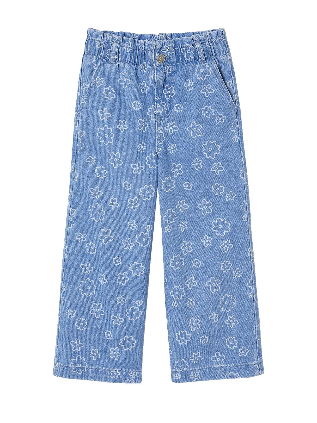 7/8-Caprijeans Weite Mädchen Paperbag-Jeans Blumenmotive