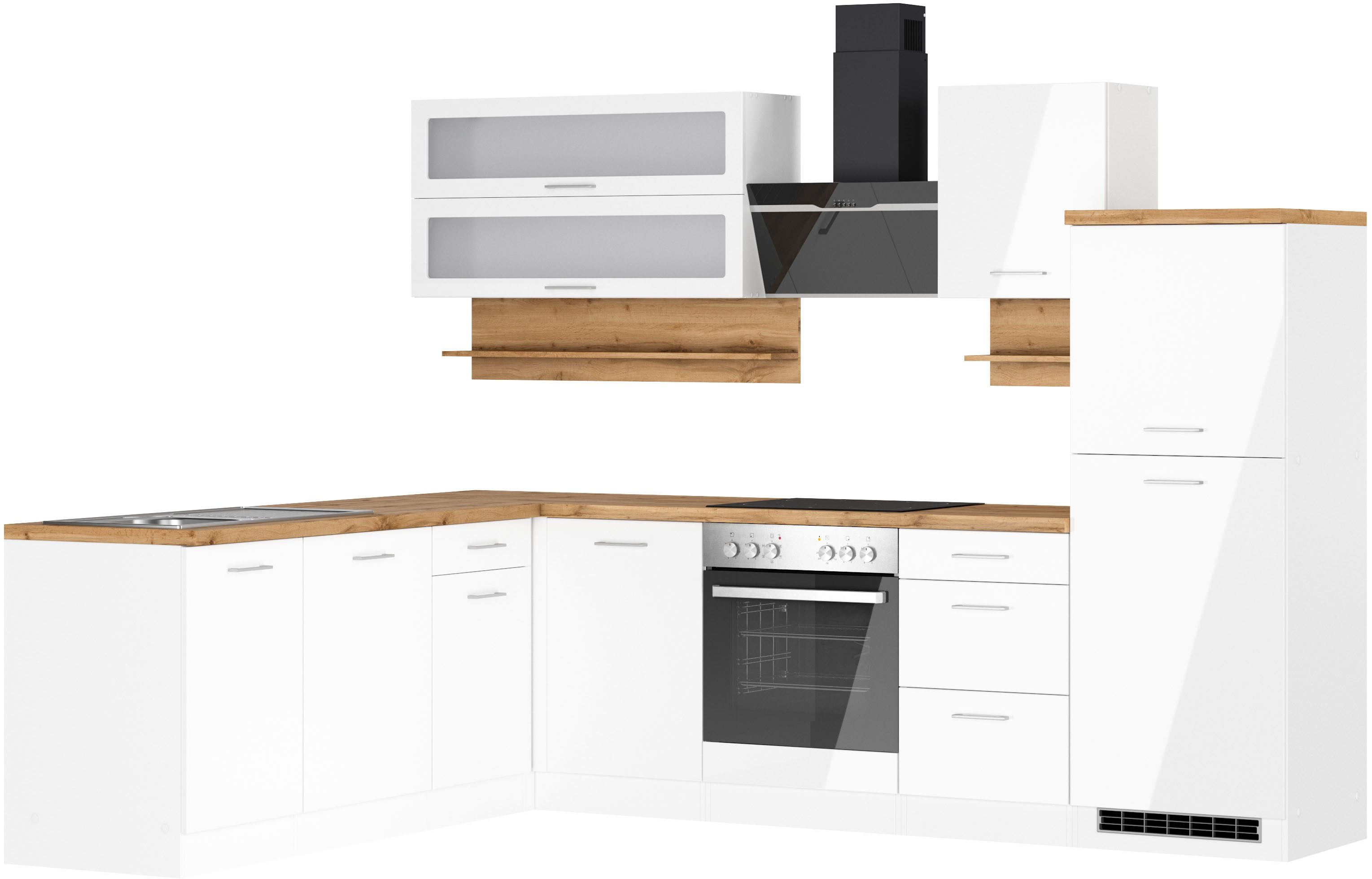 KOCHSTATION Winkelküche KS-Milan, Stellbreite 280/220 cm, viel Stauraum, wahlweise mit E-Geräten