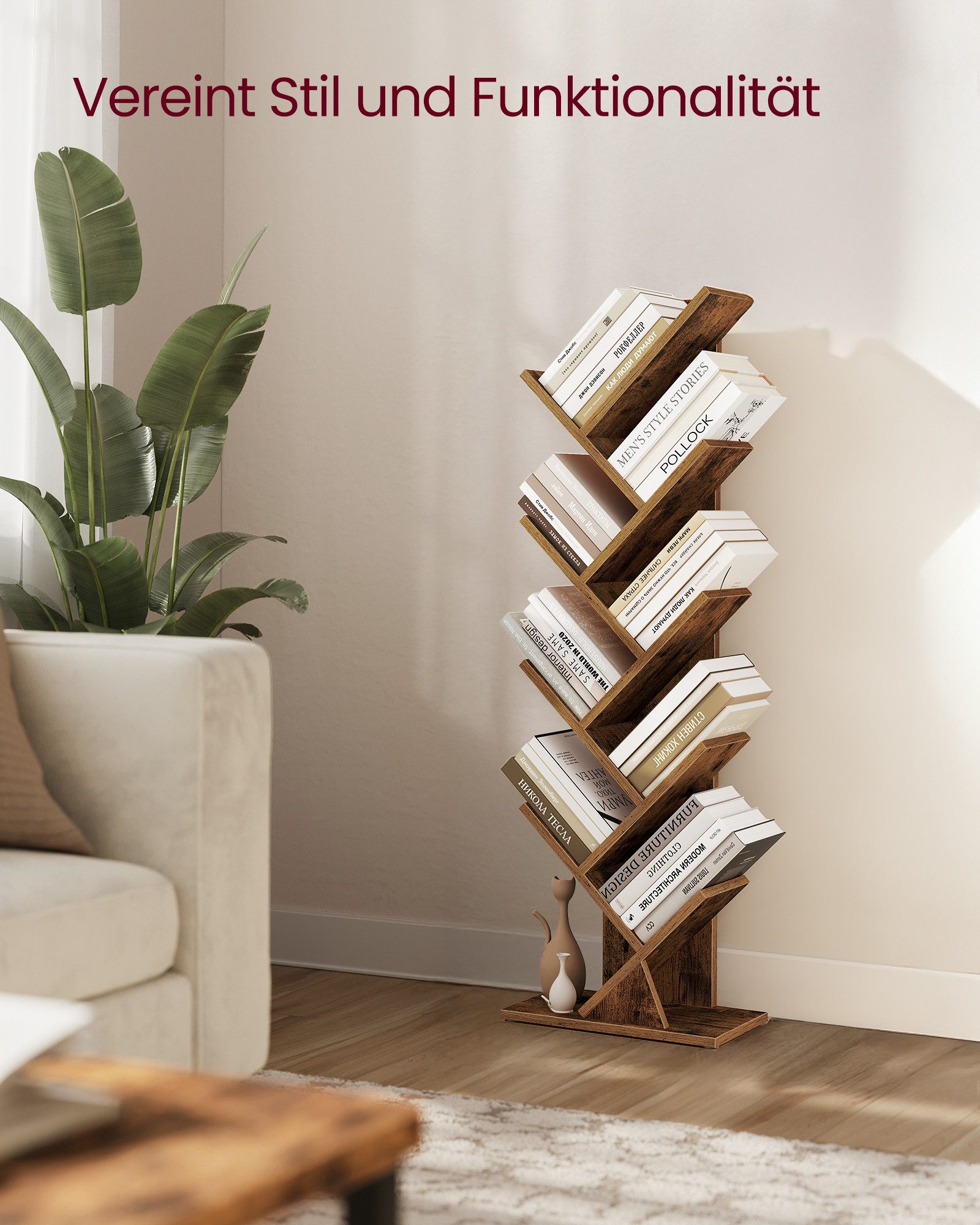 VASAGLE Bücherregal, Baumform, Standregal 9 Ebenen, Eckregal