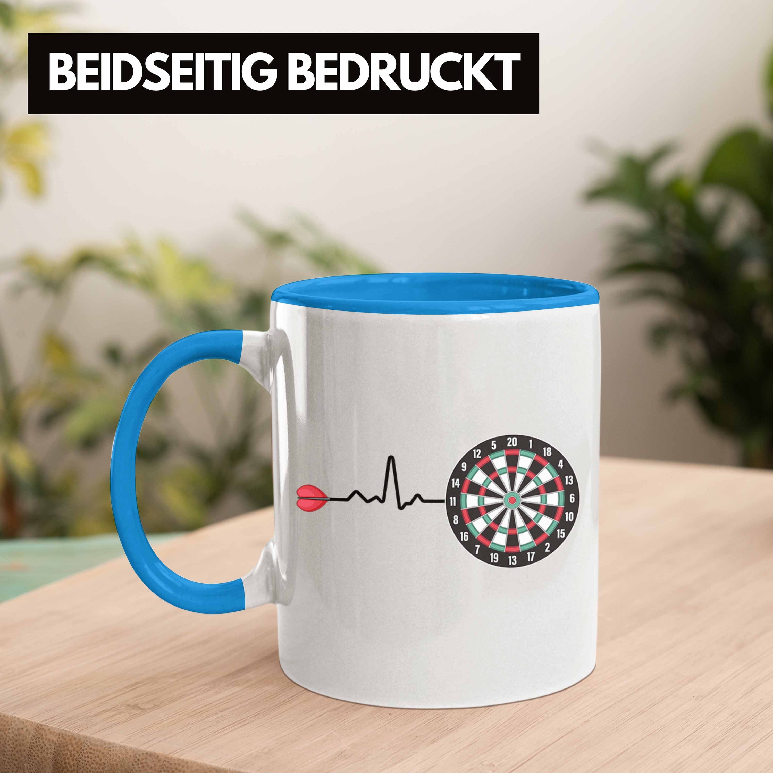 Trendation Tasse Trendation Tasse Kaffeetasse Dart Dartspieler - Herzschlag Darts Frauen Geschenk Geschenke für Männer Blau Geschenkidee