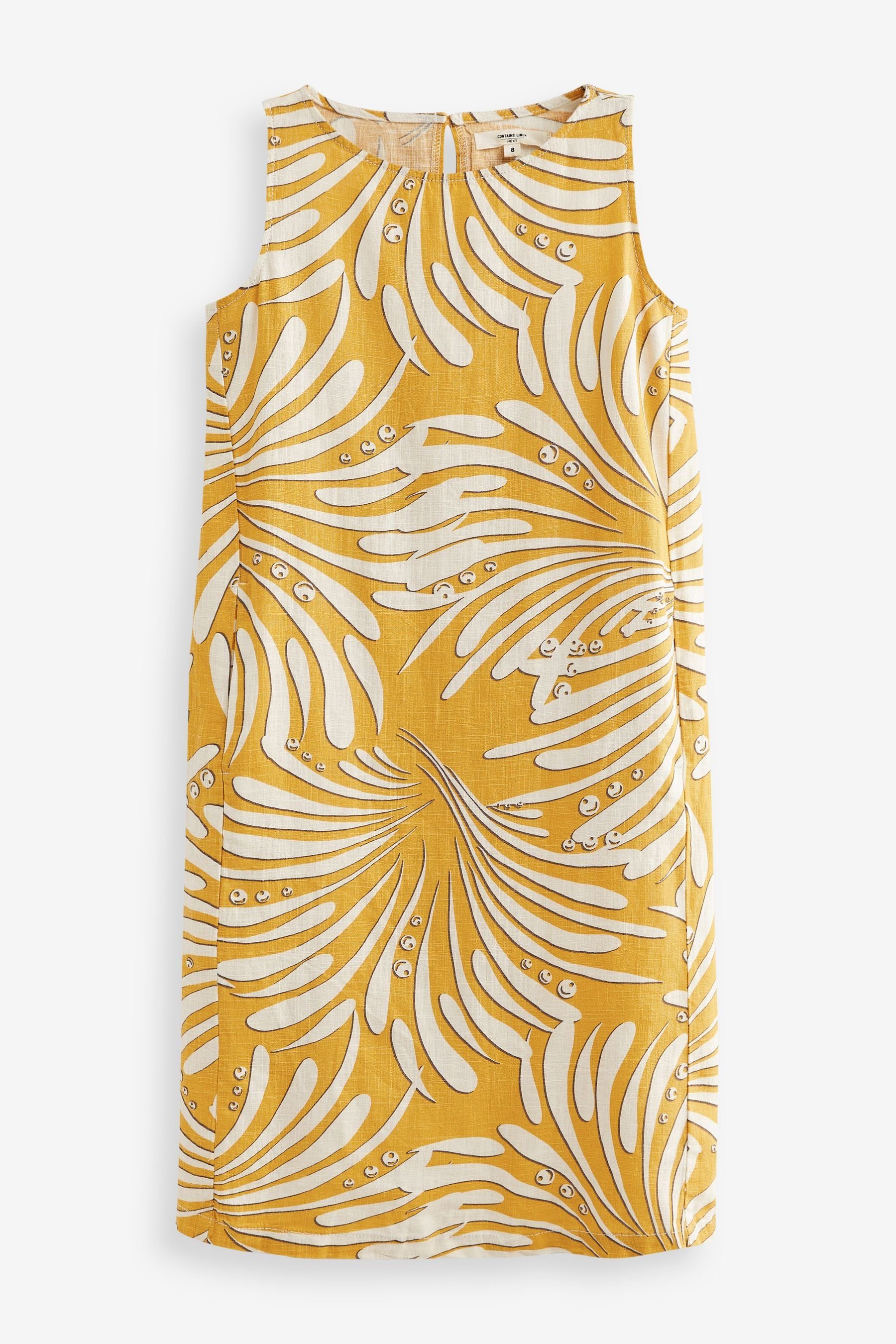 Next Minikleid Etuikleid aus Leinenmischgewebe, Petite-Größe (1-tlg) Yellow Palm Print | Kleider