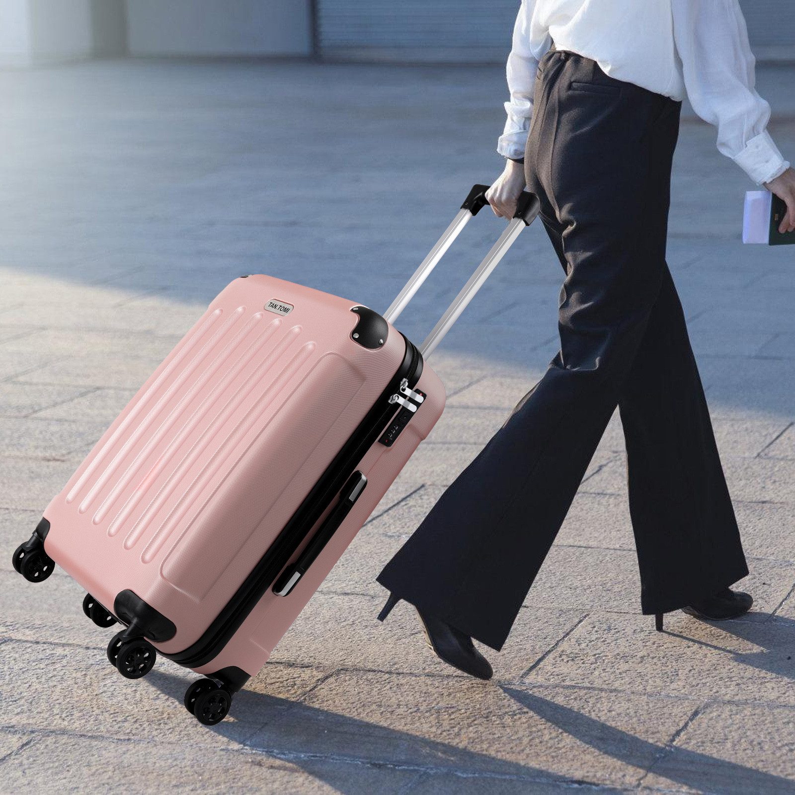 TAN.TOMI Hartschalen-Trolley Hartschalen-Koffer Trolley Rollkoffer Reisekoffer Handgepäck, 4 Rollen, Trolley Rollkoffer Reisekoffer, Zahlenschloss, 56/66/76 cm, 41/65/95 L