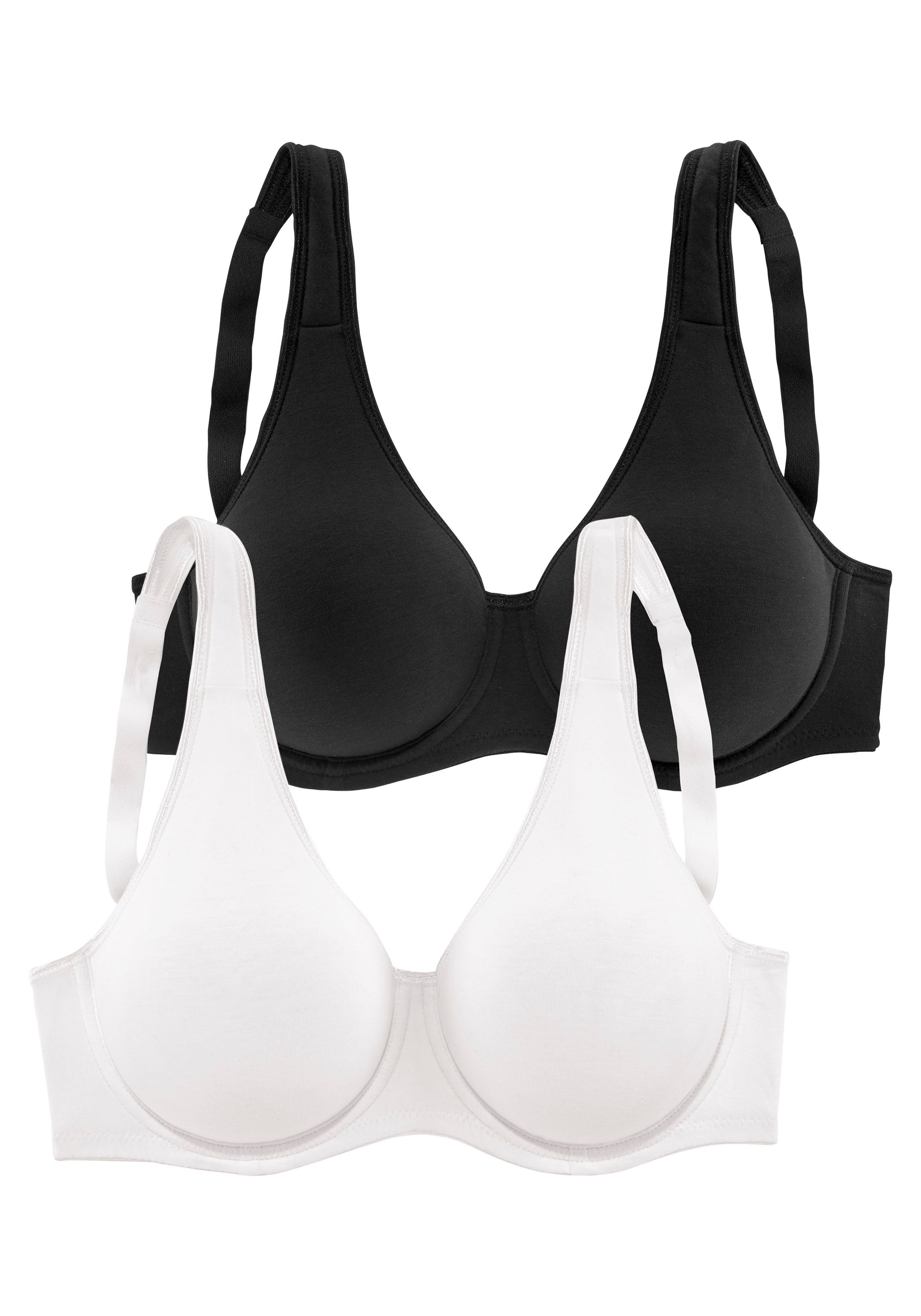 petite fleur by Lascana T-Shirt-BH, BH mit Bügel, Baumwoll-BH (Packung, 2 Stück) mit breiten Trägern, ohne Schale, große Größen – Bild 2 von 5