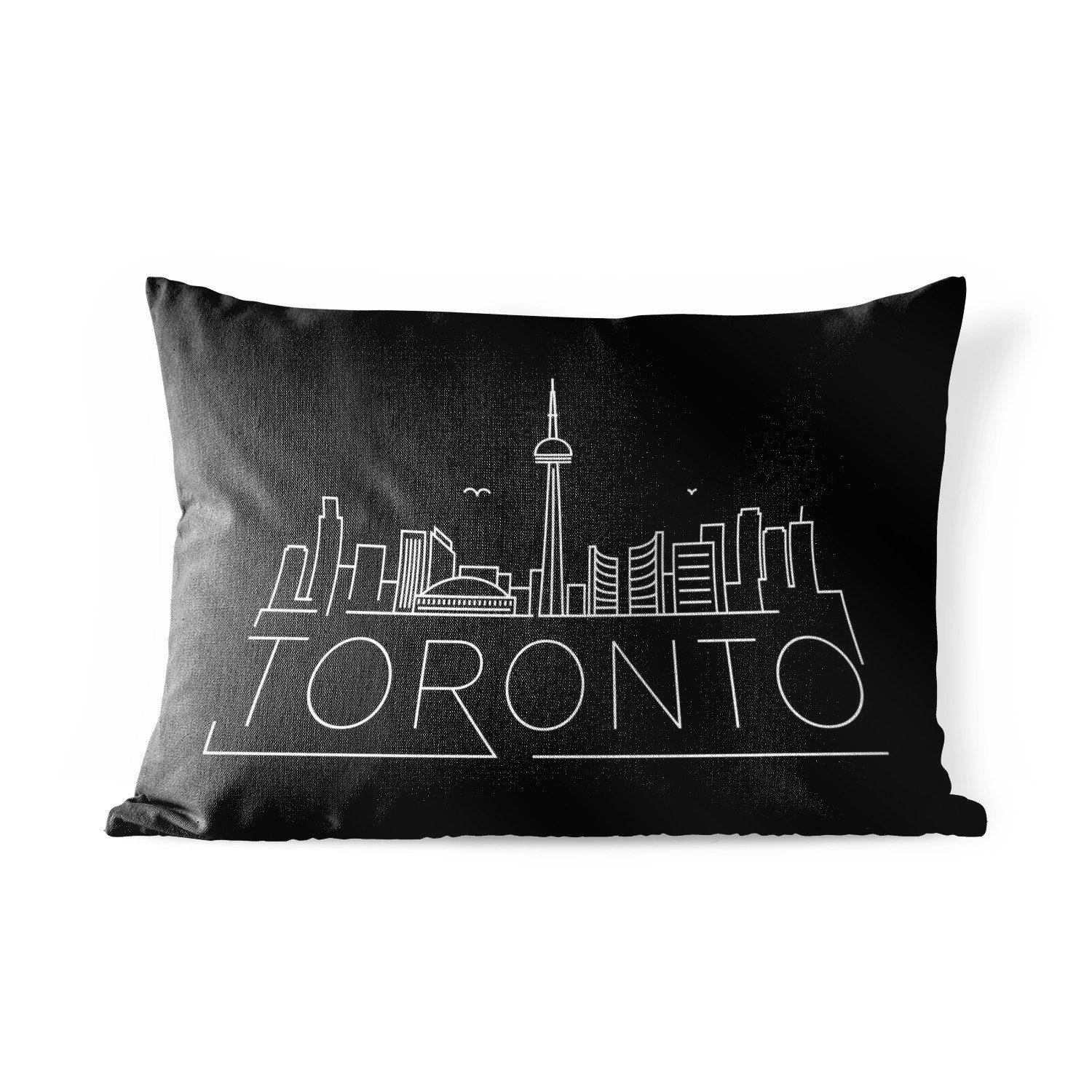 MuchoWow Dekokissen Stadtbild "Toronto" auf schwarzem Hintergrund, Outdoor-Dekorationskissen, Polyester, Dekokissenbezug, Kissenhülle
