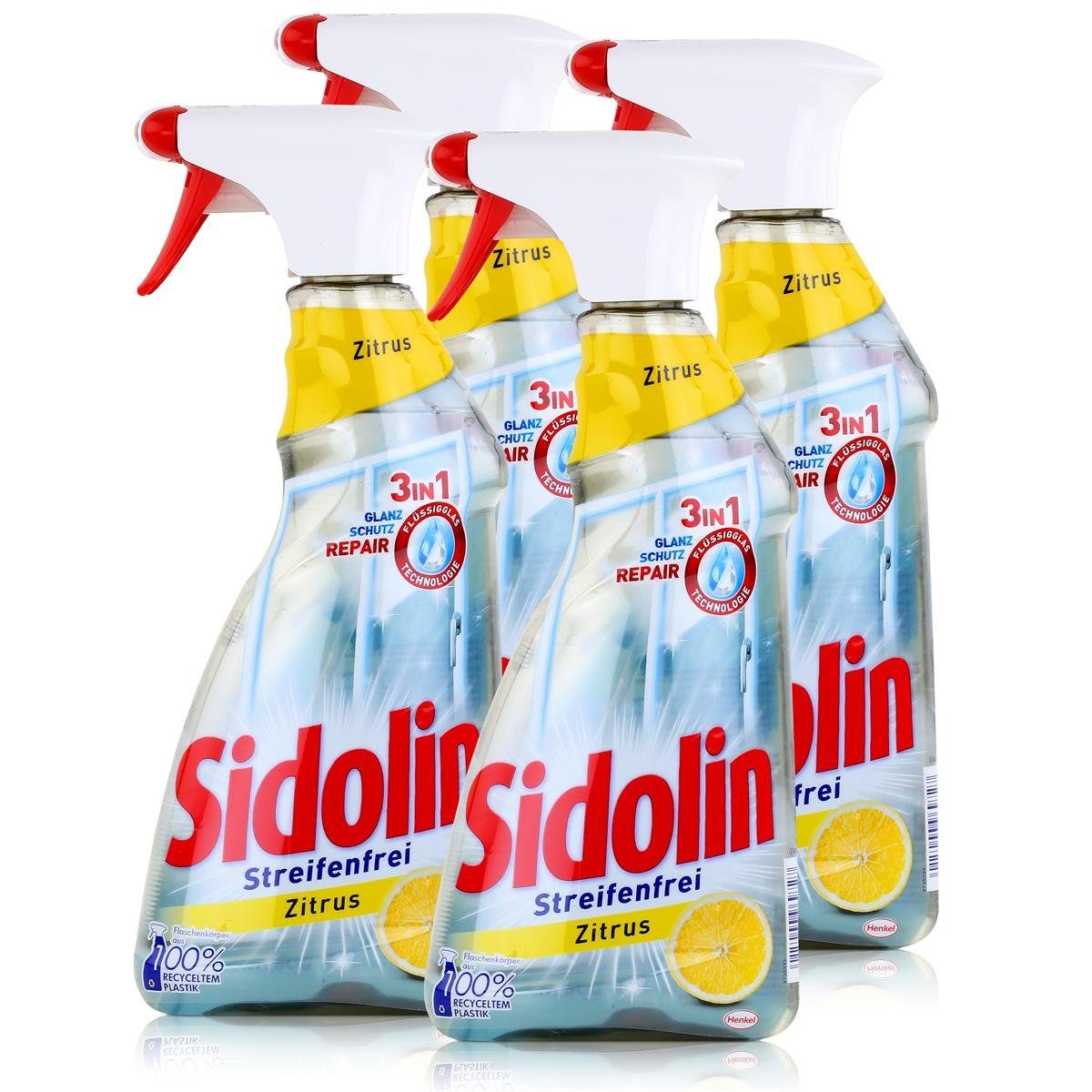 SIDOLIN Sidolin Streifenfrei Zitrus 500ml - Glasreiniger, Fensterreiniger (4er Glasreiniger