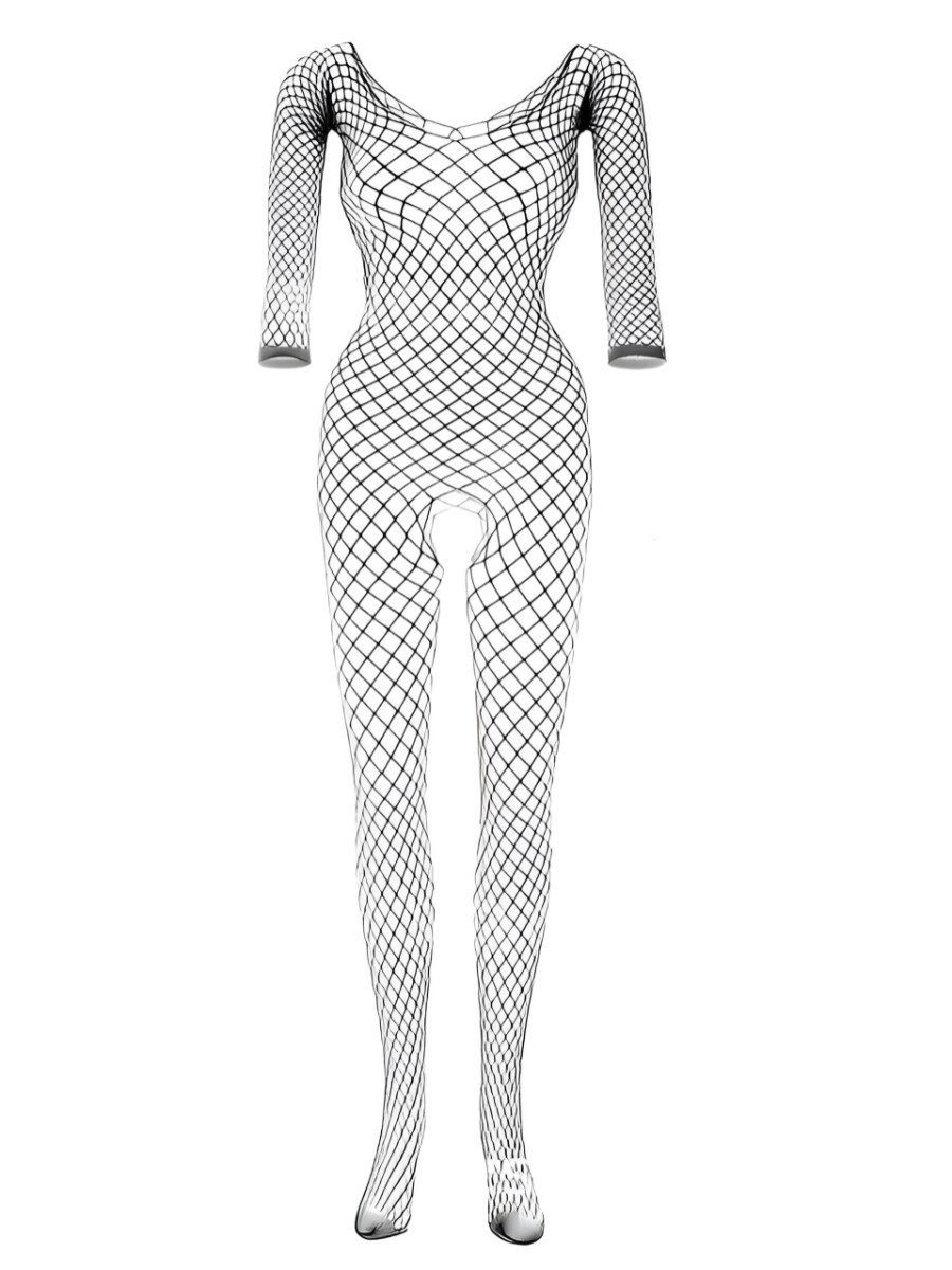 Elegant Love Bodystocking-Ouvert Netz-Langarm-Bodystocking mit Ouvert – Reizwäsche in großen Größen Plus Size Dessous mit offenem Schritt – Netzdesign für Damen