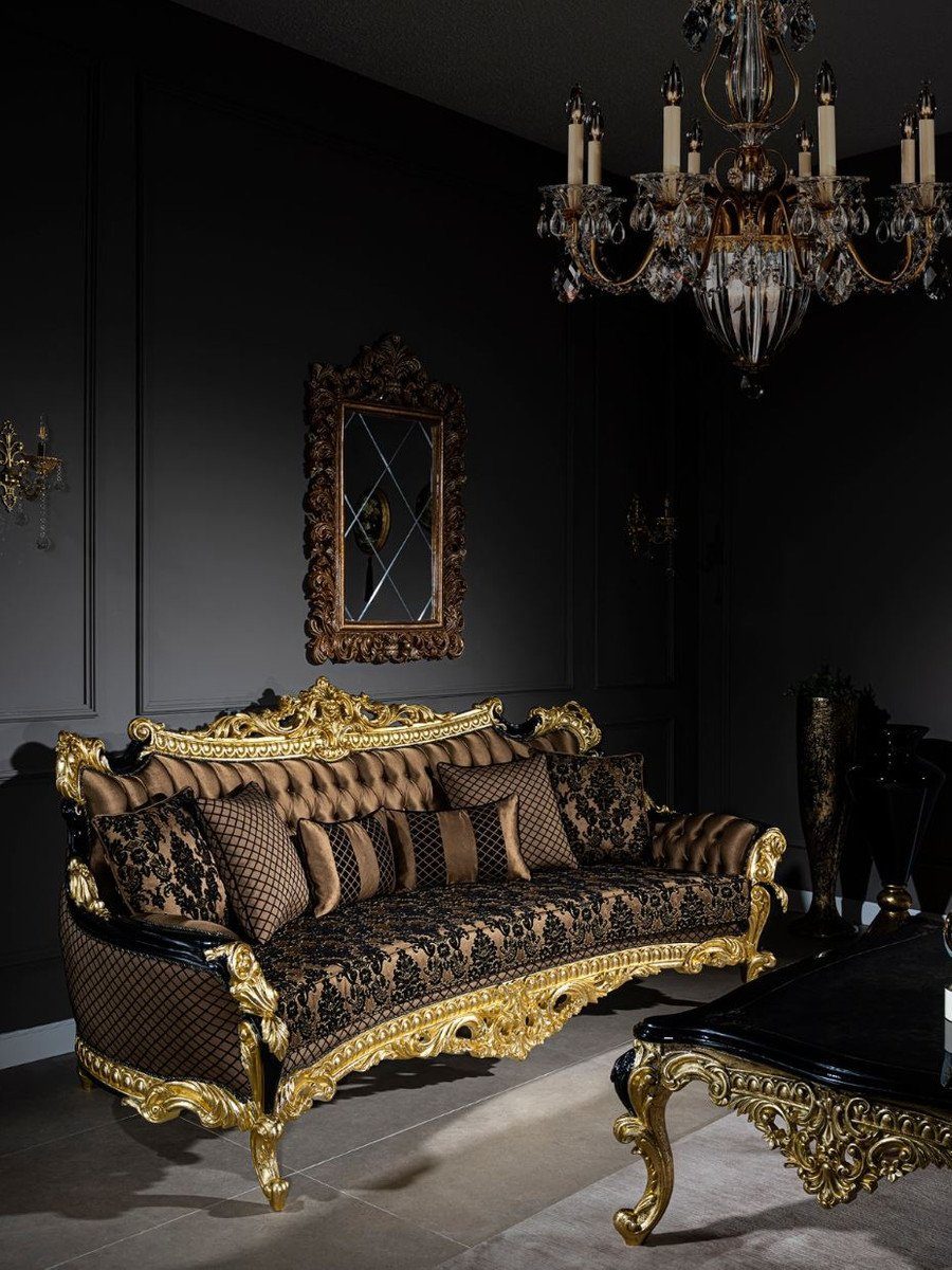 Casa Padrino Sofa Luxus 117 x Kissen Wohnzimmer - dekorativen Sofa Möbel Prunkvolles H. 110 mit / Edle Barock Barock Braun / - x Sofa 260 cm Schwarz Gold