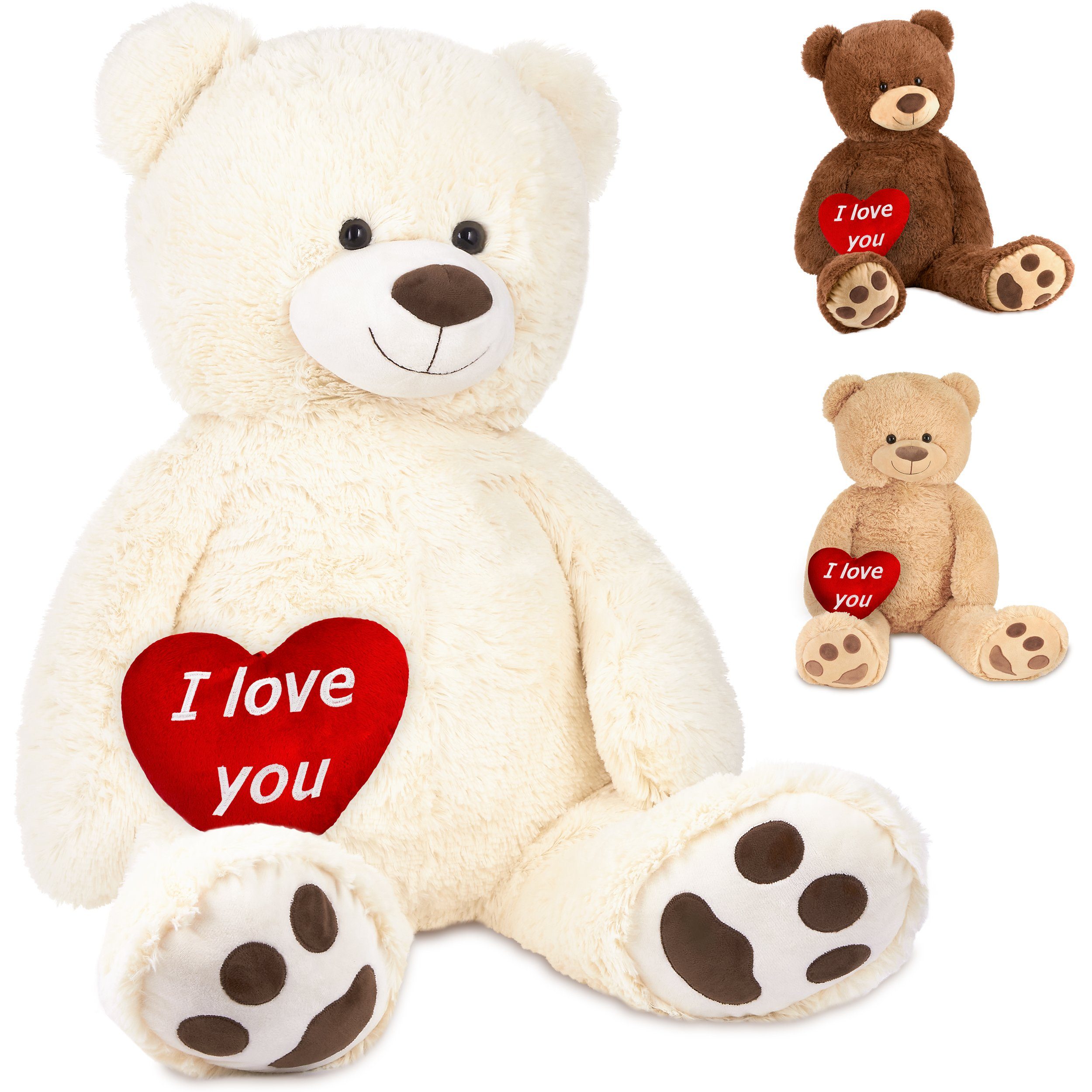 BRUBAKER Kuscheltier XXL Teddybär 100 cm groß mit Herz I love you (1-St), großer Teddy Bär, Stofftier Plüschtier