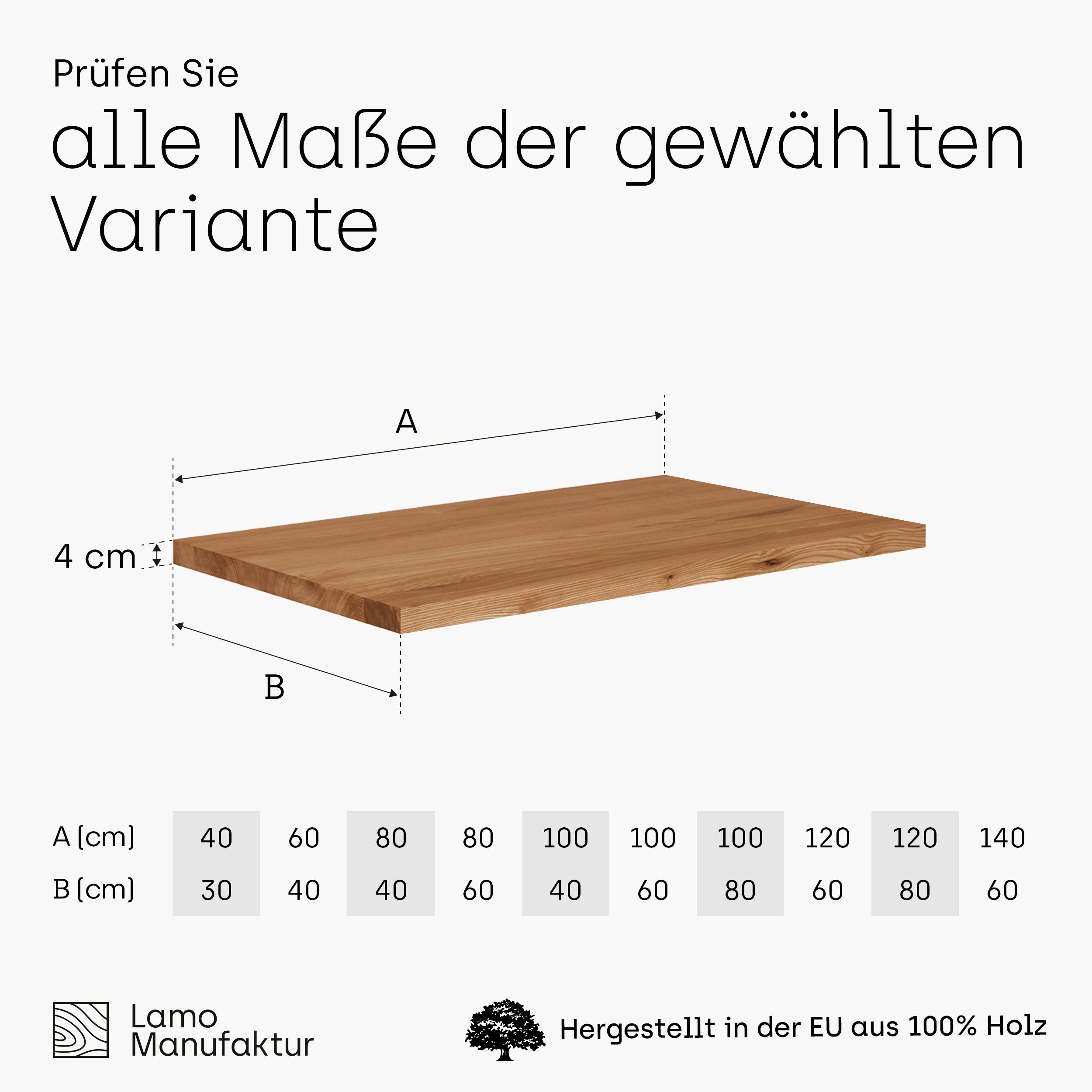 Esstischplatte starke LHB LAMO Massivholzplatte Manufaktur Rustikal Esstischtischplatte), 40mm (Bürotisch,