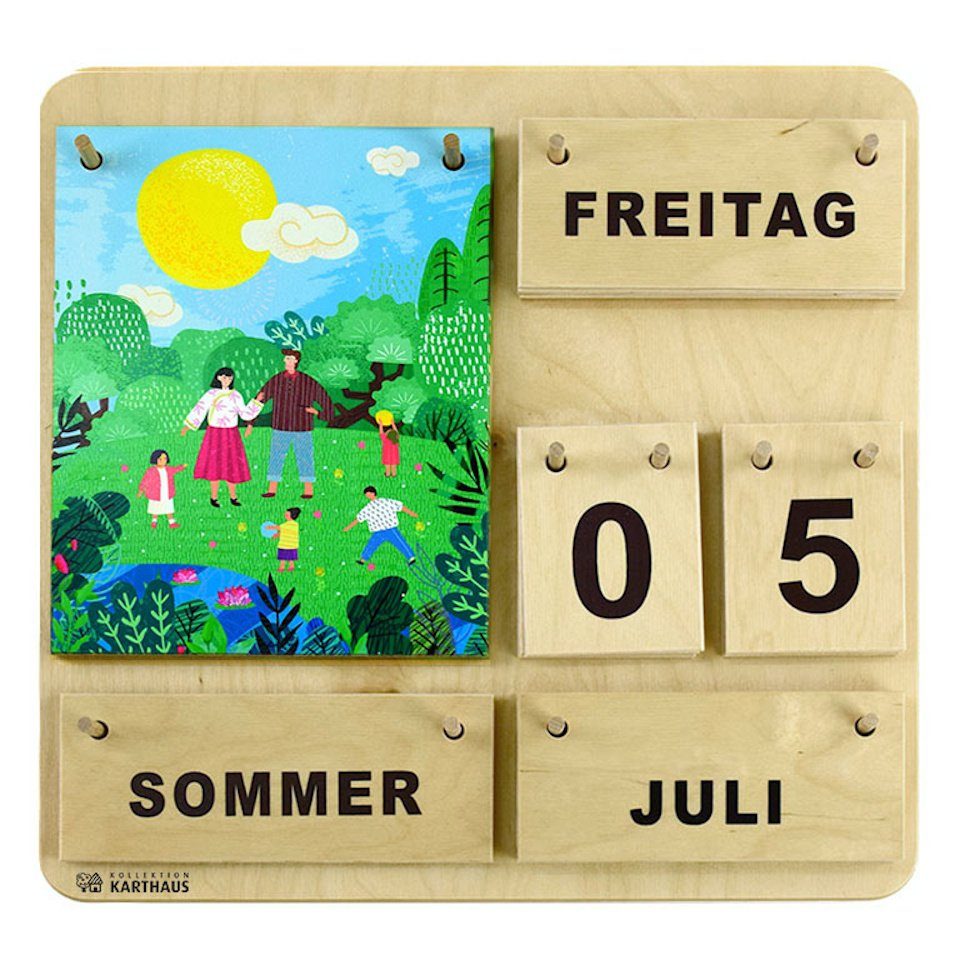 Kollektion Karthaus ewige Kalender Dauerkalender aus Holz, Wand-, Tisch + Lernkalender, Handgefertigt