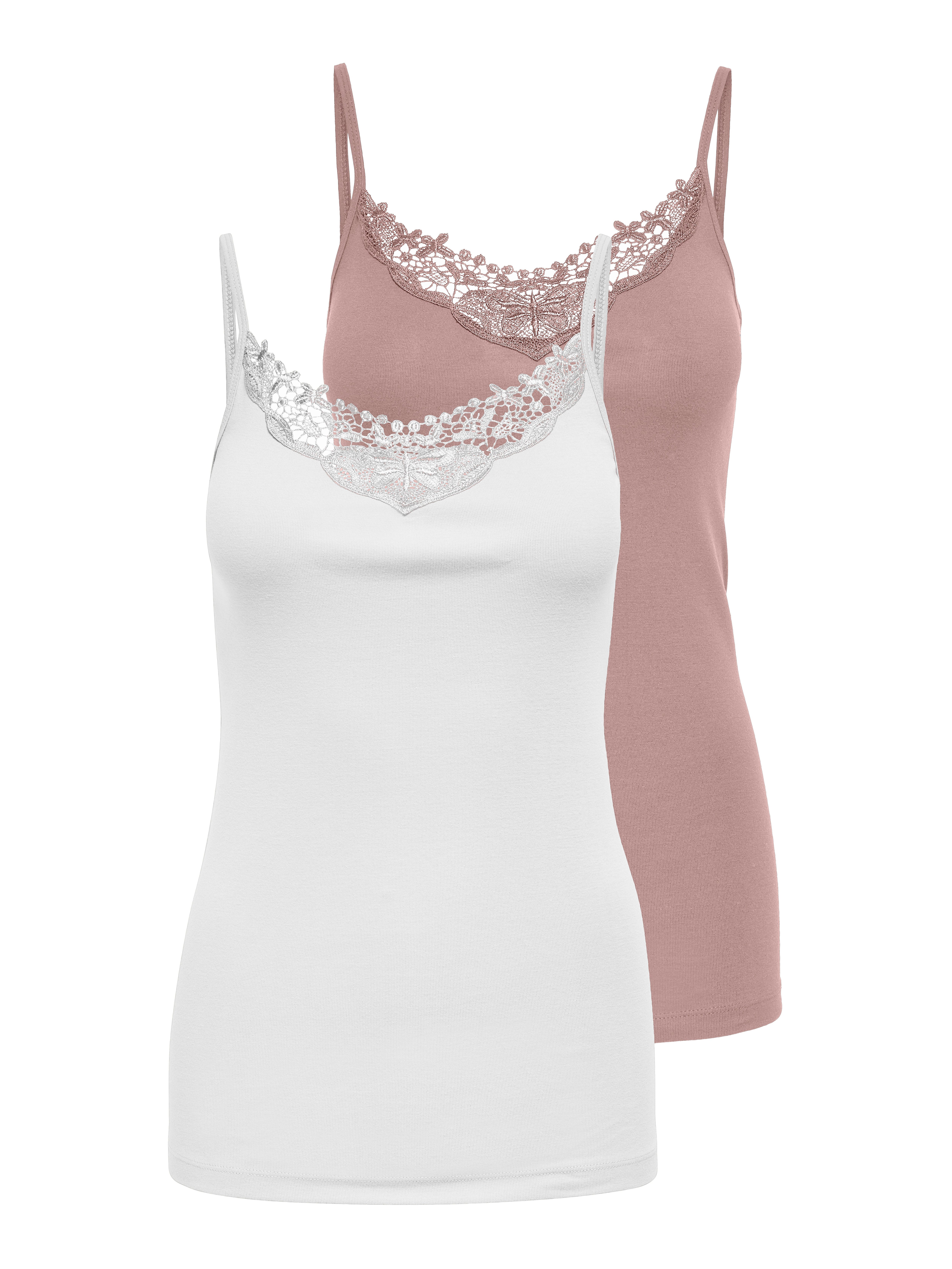 ONLY Longtop ONLLULU LACE SINGLET 2PACK CS JRS (Packung, 2-tlg)