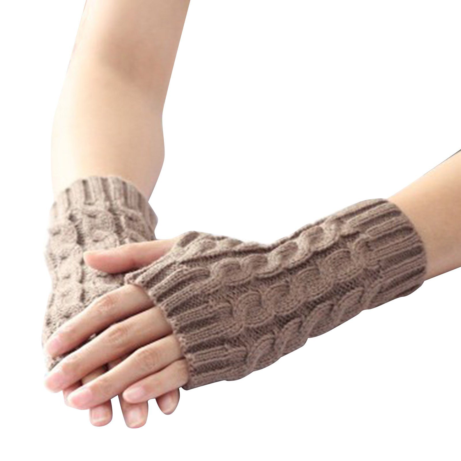 khaki Fäustlinge, Blusmart Fingerlose Handschuhe, Strickhandschuhe Gestrickte Warme