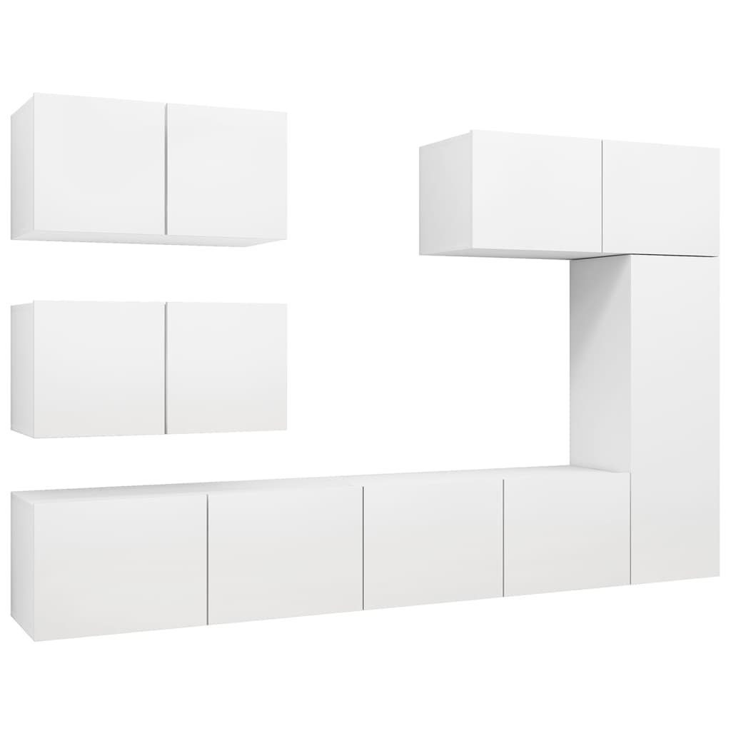 Holzwerkstoff 6-tlg. Weiß vidaXL TV-Schrank (6-St) TV-Schrank-Set