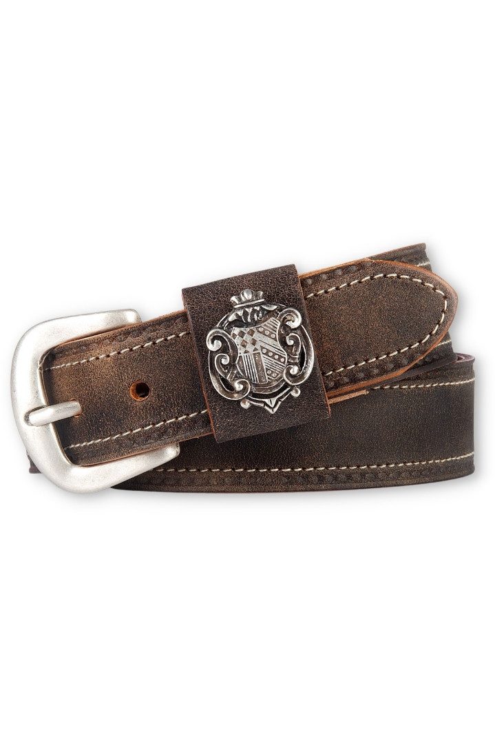 Töpfer Ledermanufaktur Ledergürtel Trachtengürtel - WAPPEN - braun antik