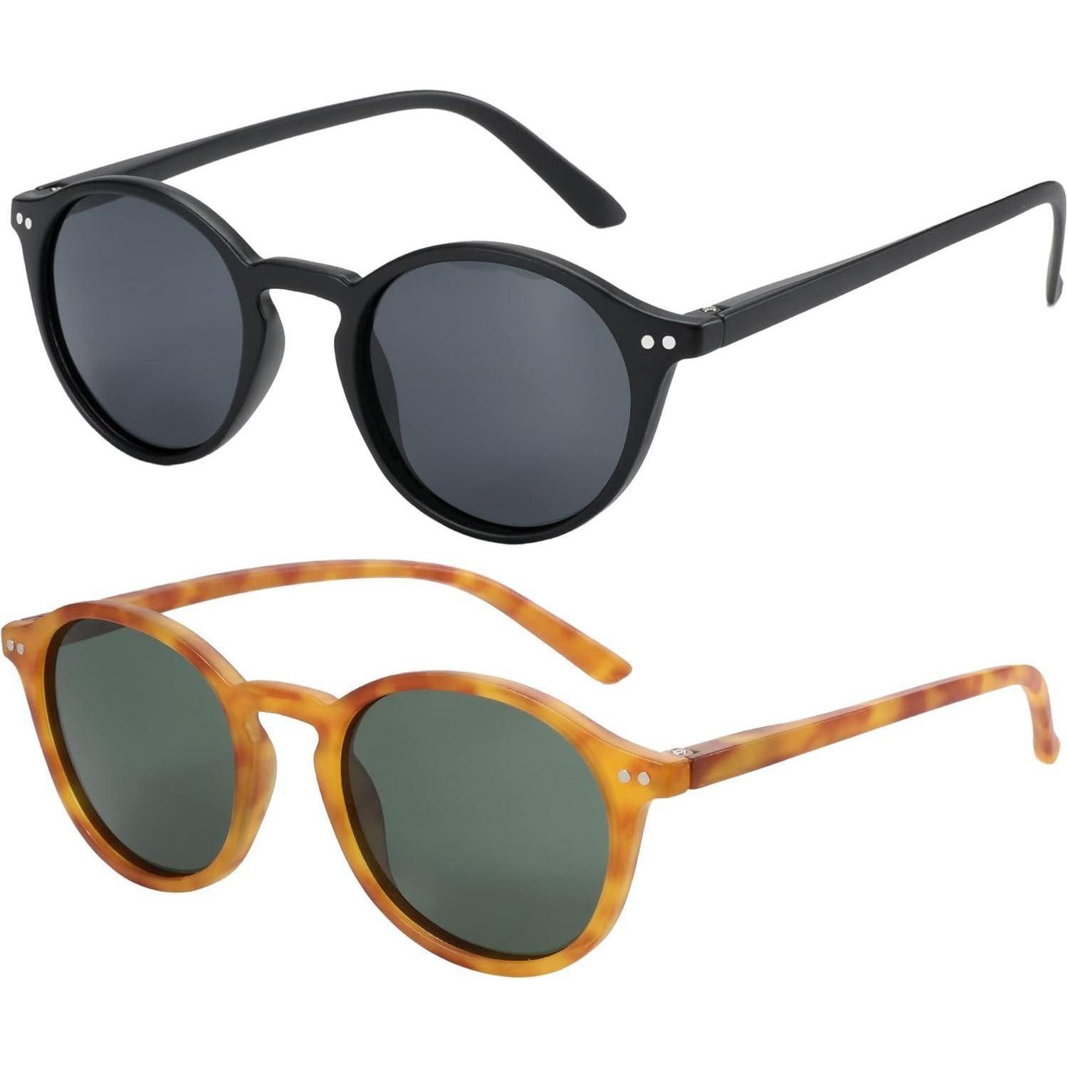 Retrosonnenbrille Sonnenbrille polarisierte UV400 C5 2er Pack rund Schwarz Rund Braun