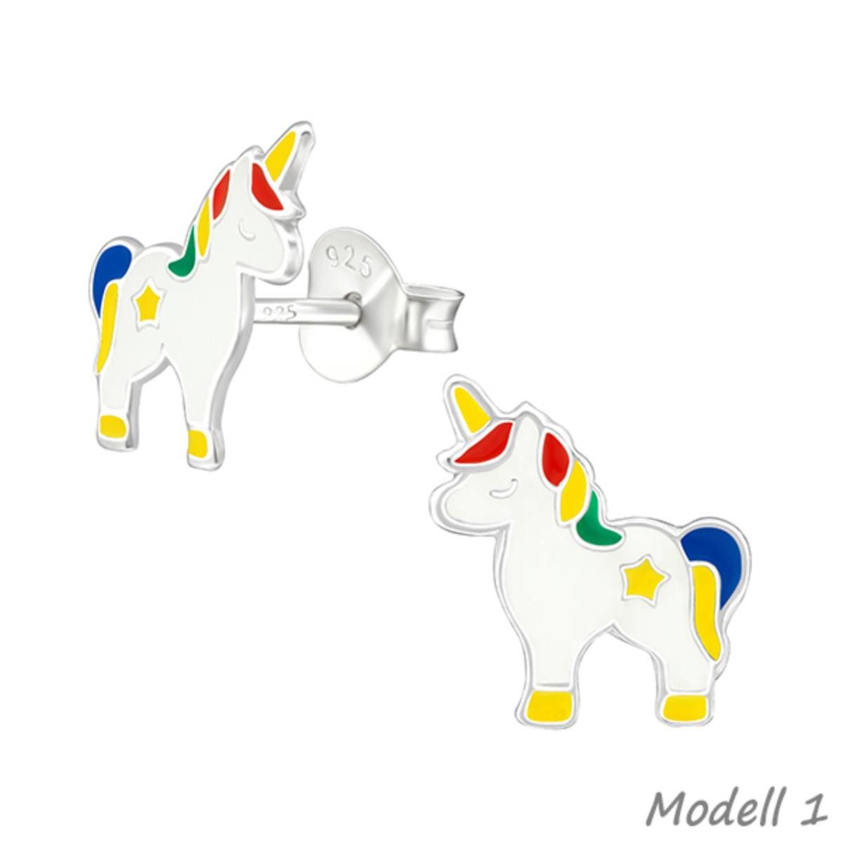 Paar Ohrstecker Kinderohrstecker „Einhorn“: 925 Silber Ohrringe bunt mit Stern