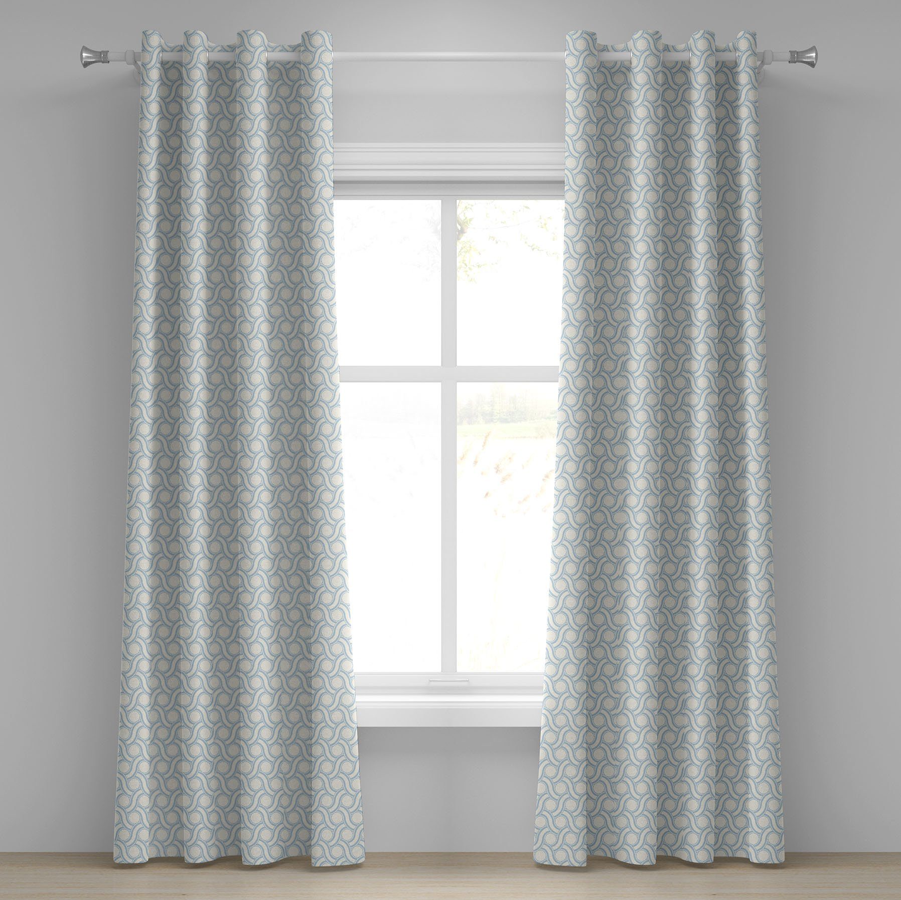 Gardine Dekorative 2-Panel-Fenstervorhänge für Schlafzimmer Wohnzimmer, Abakuhaus, Elfenbein und Blau Circles Stripes