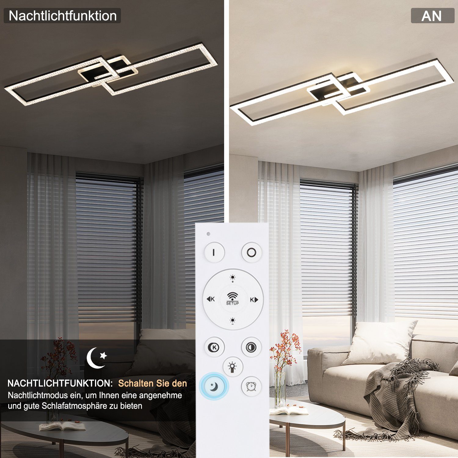 Nettlife LED Deckenleuchte LED Deckenleuchte Schwarz 56W aus Metall Kristall, LED fest integriert, Warmweiß Neutralweiß Kaltweiß, Schlafzimmer küche – Bild 4 von 5