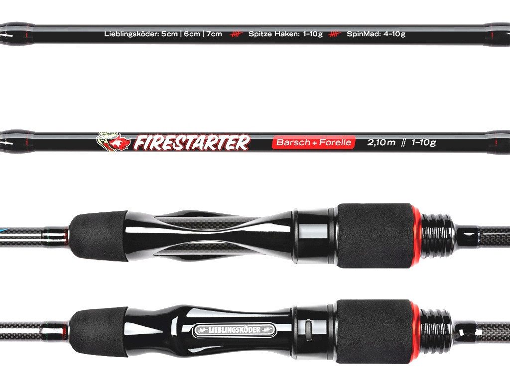 Lieblingsköder Spinnrute Angelset Forelle & Barsch - Firestarter Rute + Rolle Ninja LT 1000, (Barsch, 2-tlg., Firestarter Rutenset Barsch), Perfekte Abstimmung für Forelle und Barsch