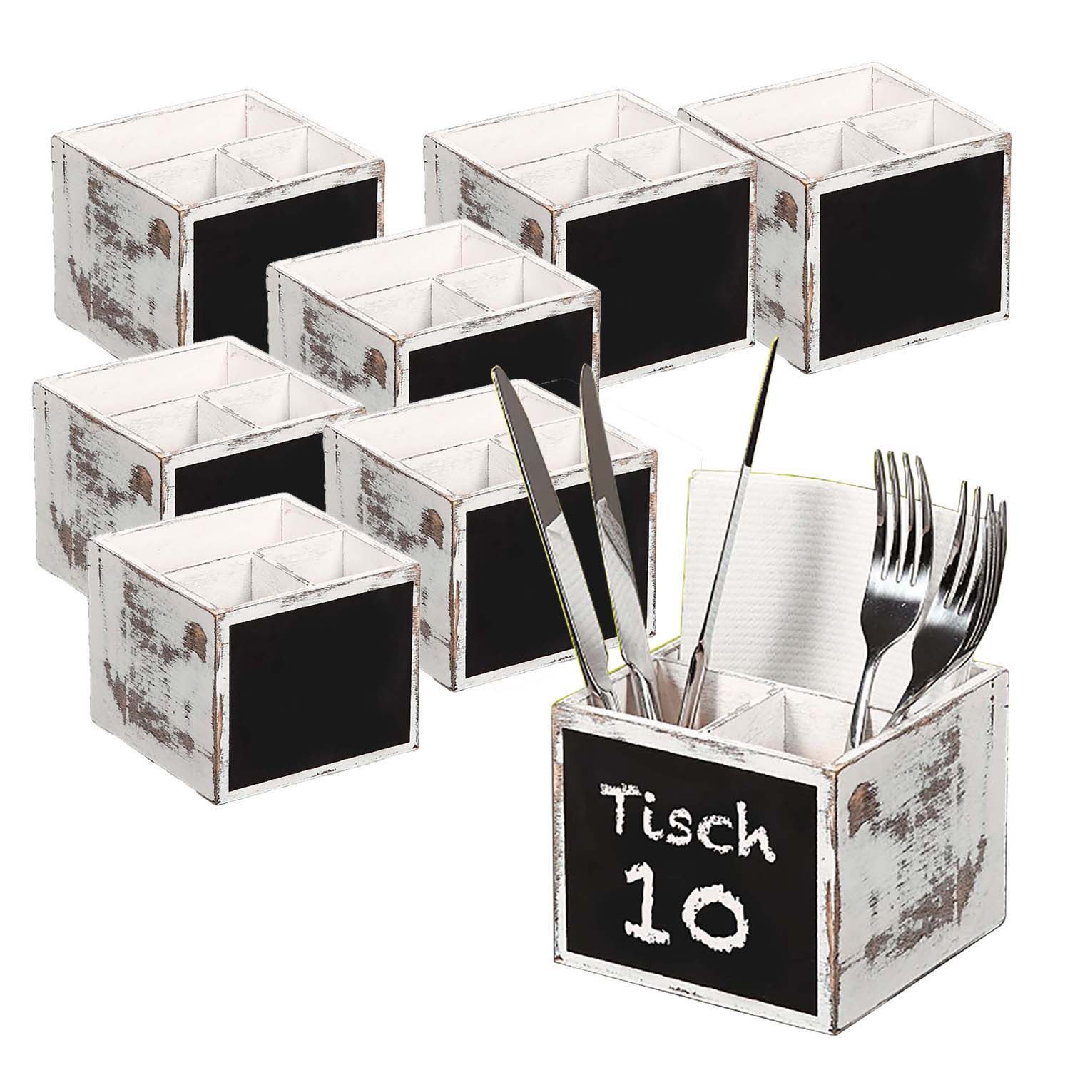 Kesper Besteckträger 8 Stück Besteckbox, 3 Fächer & Kreidetafel - Pappelholz weiß rustikal, (8-tlg), mit Kreidetafel zur individuellen Beschriftung