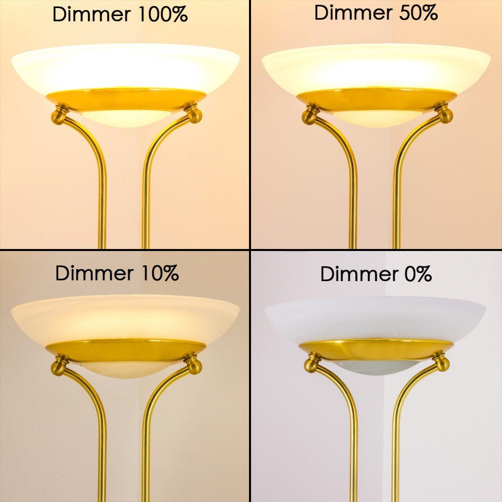 hofstein Deckenfluter »Lainate« moderne Stehleuchte aus Metall/Glas in Messing, 3000 Kelvin, 1620Lumen, Standleuchte,Dimmer u. verstellbarem Lesearm, Fußschalter