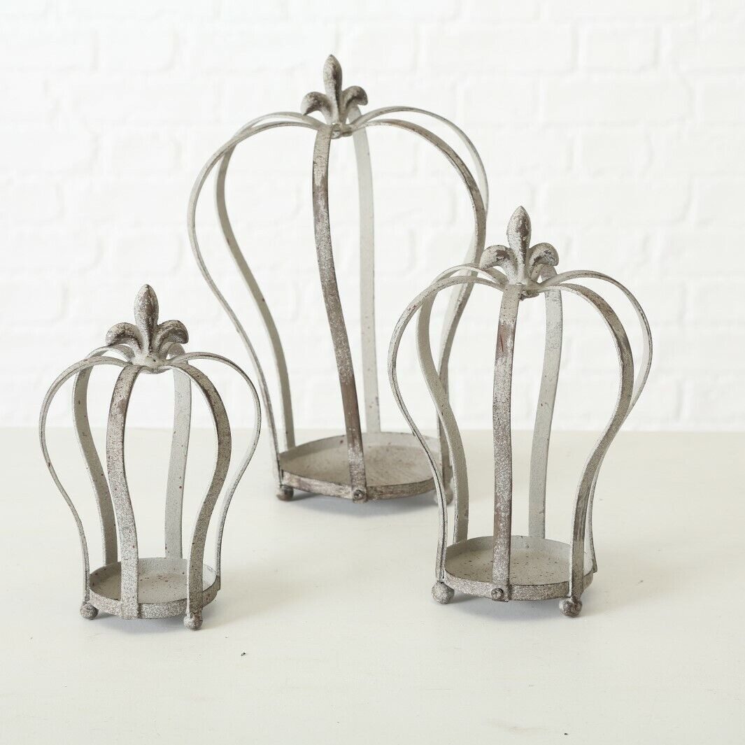 BOLTZE GRUPPE GmbH Übertopf Pflanztopfhalter Krone Eisen beige H23/27/34 cm 3er Set