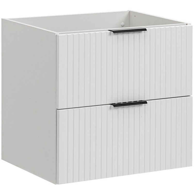 Lomadox Waschbeckenunterschrank ADELAIDE-56-WHITE Waschtischunterschrank matt weiß gerillt, 2 Auszüge, 60/57/46 cm