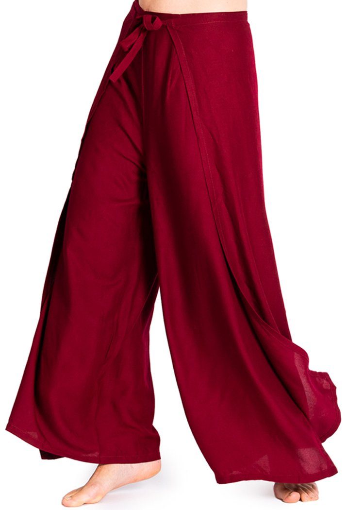 PANASIAM Stoffhose Sunshine Pants Wickelhose einfarbig – natürliche Viskose Palazzohose langer Boho Hosenrock Haremshose Pareo Hose bordeaux rot