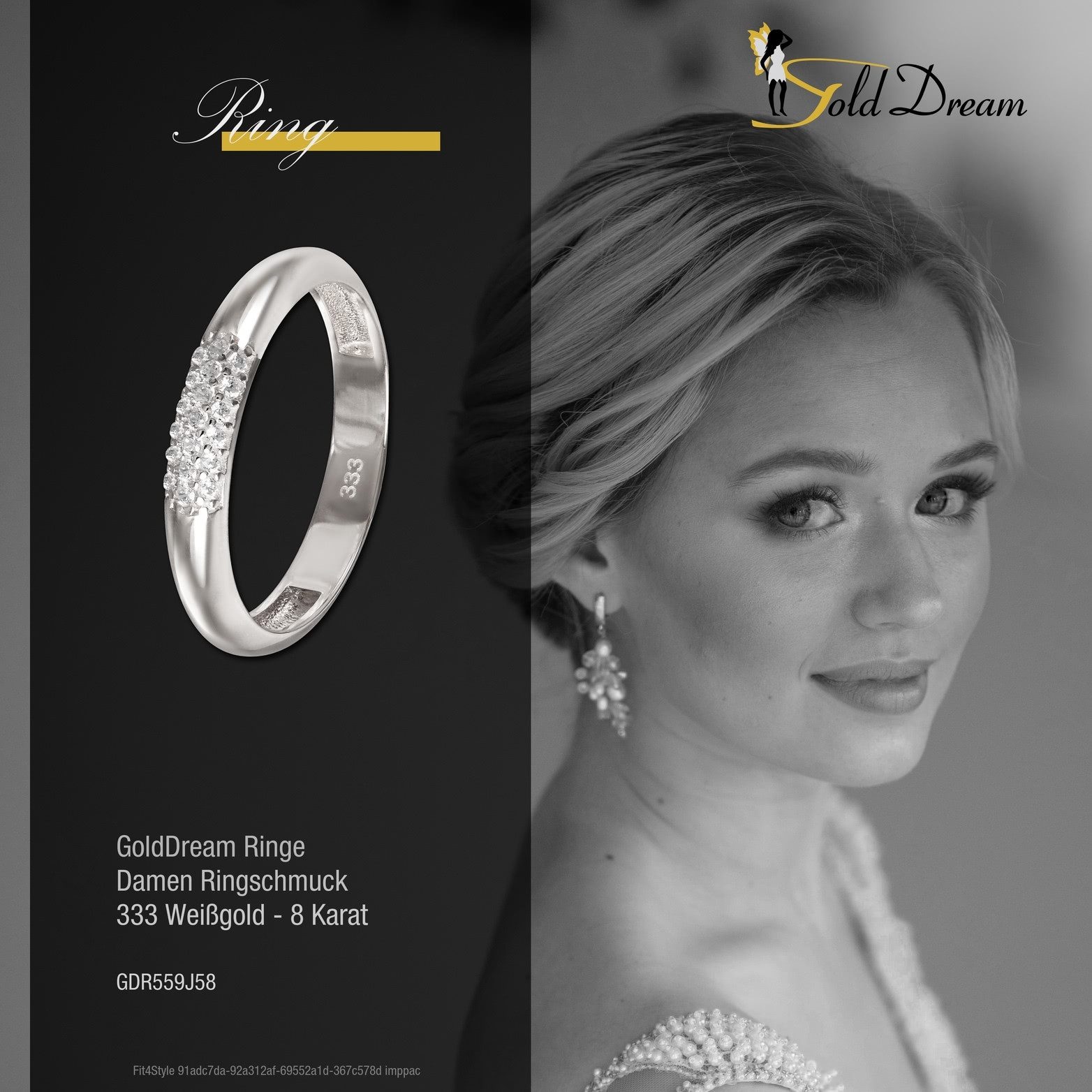 GoldDream Goldring GoldDream Gold Ring 3-reihig Zirkonia, Fingerring 333 Weißgold 8 Karat 3-reihig Zirkonia Damen Ringschmuck