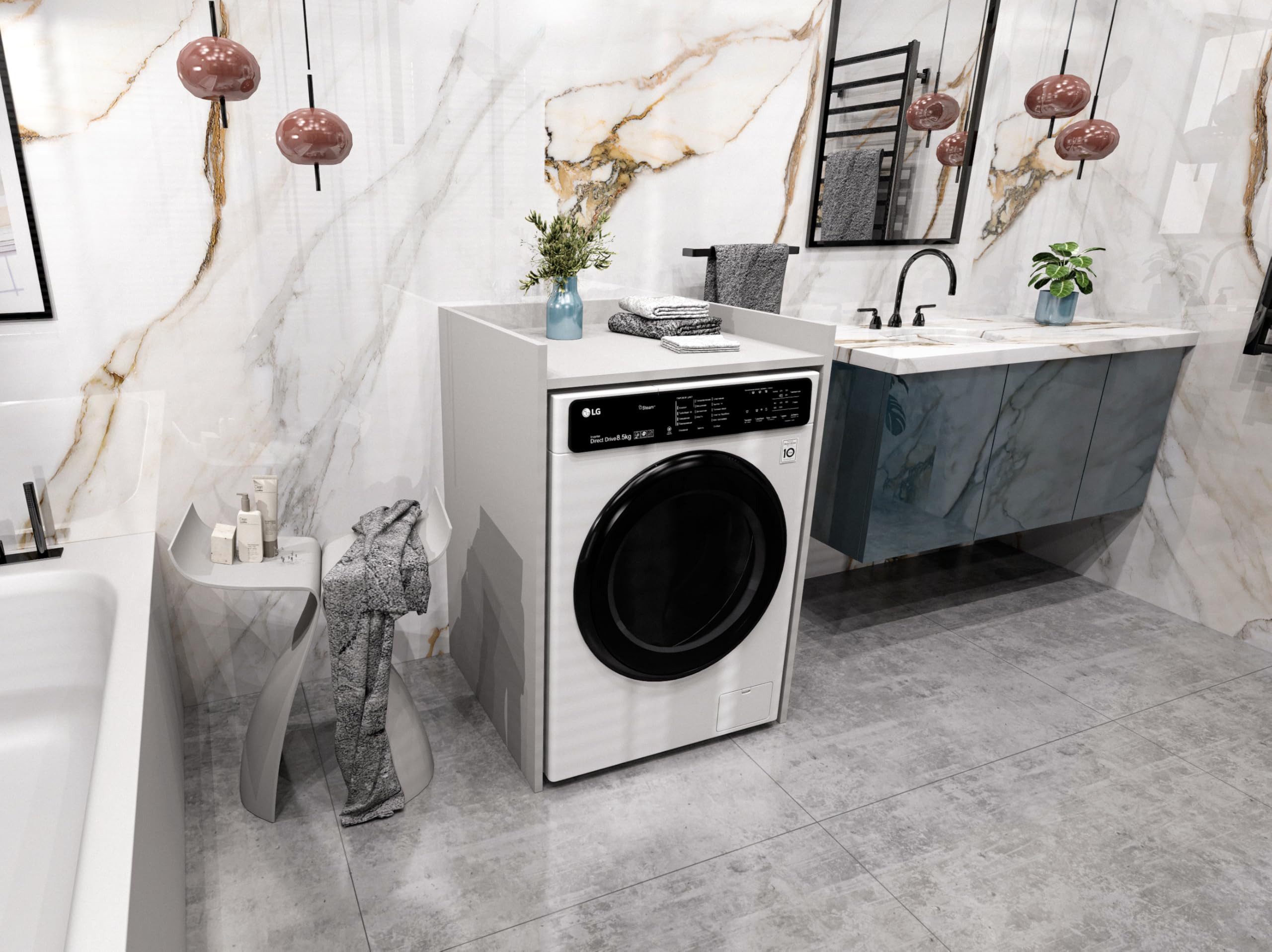 TREND WERK Waschmaschinenumbauschrank für Waschmaschine in Tiefenvarianten: 48 cm und 62 cm (Badschrank Umbauschrank für Waschmaschine & Trockner) Platzsparende Waschmaschinenverkleidung mit Stauraum